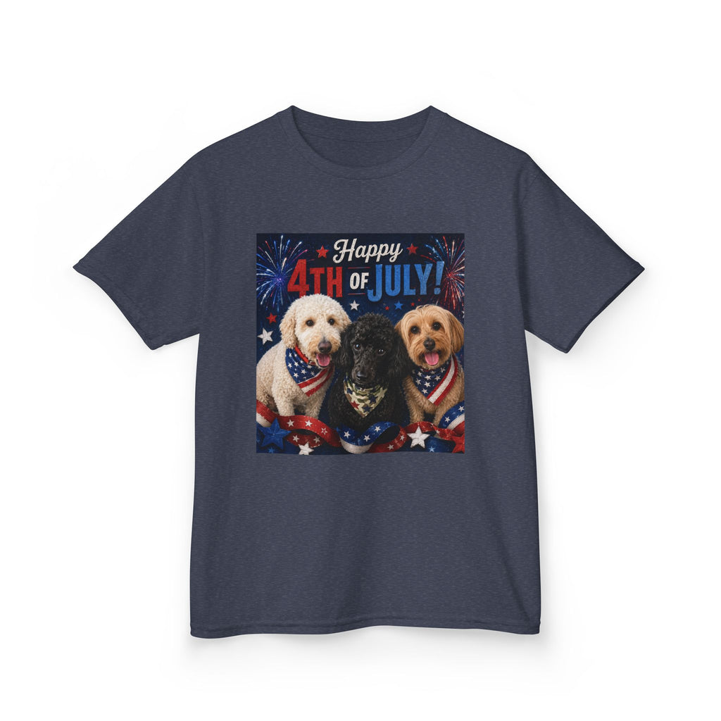 4th of July Kids Tee – Patriotic Dogs "Happy 4th of July"