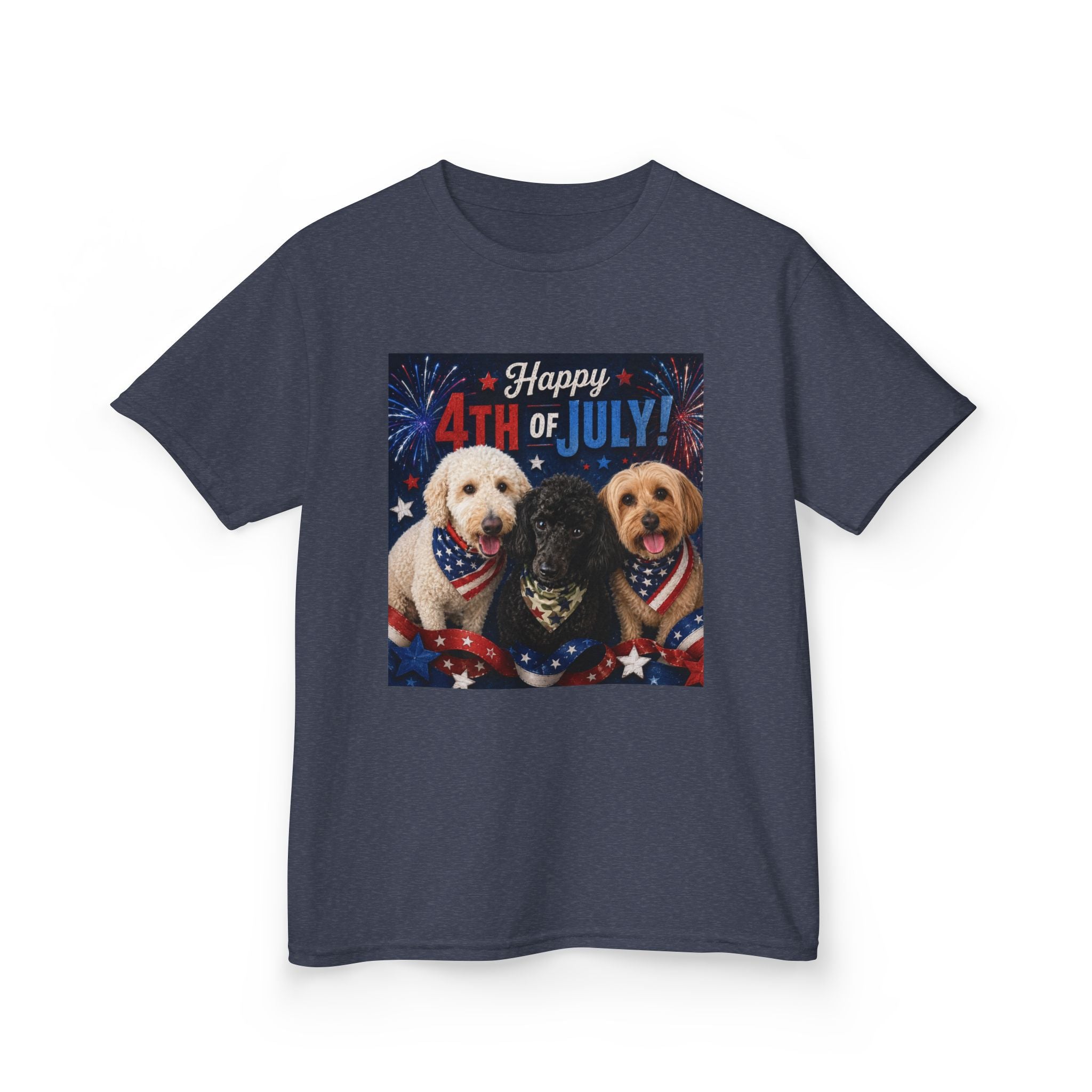 4th of July Kids Tee – Patriotic Dogs "Happy 4th of July"