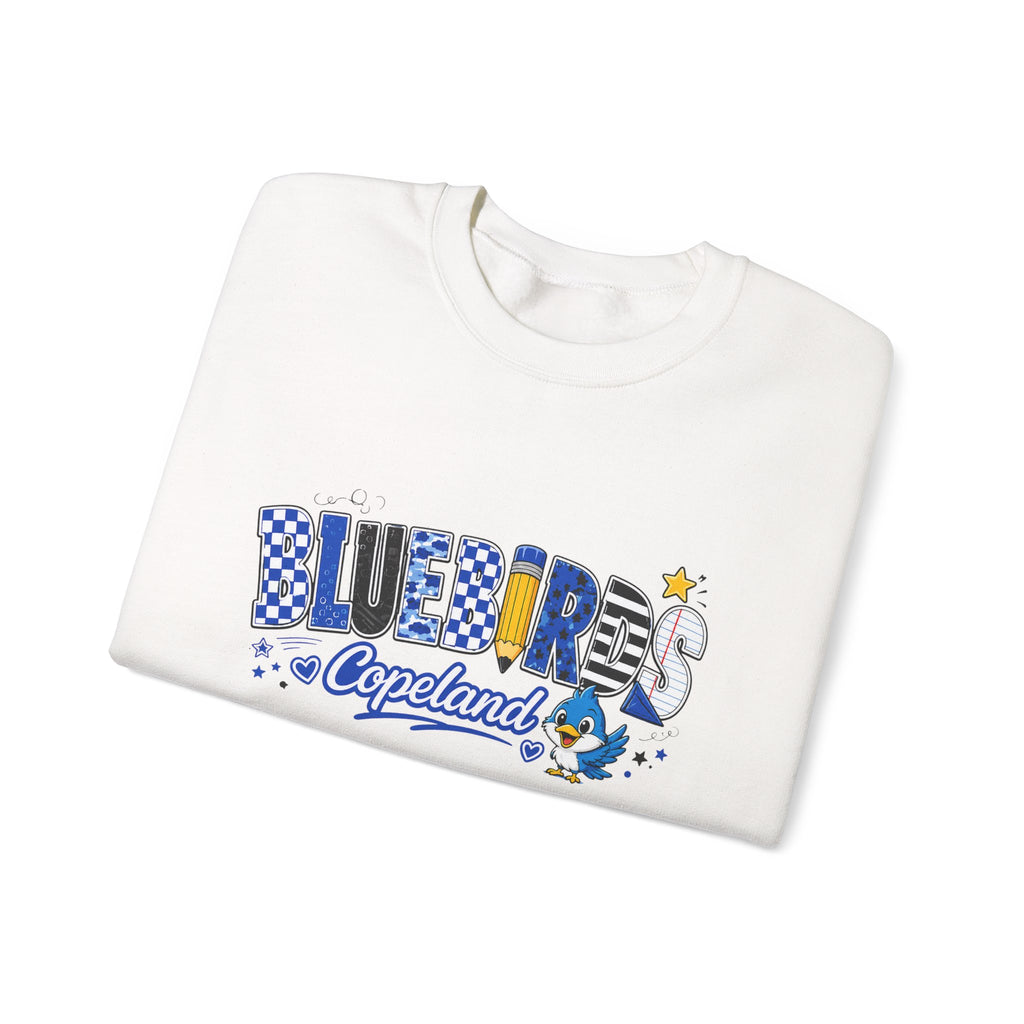 Blueires Copeland Crewneck Sweatshirt — Retro Blue Mascot School Spirit Pullover