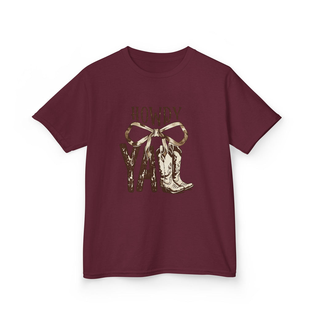 Howdy Y'all Kids T-Shirt — Western Cowboy Boot & Bow Graphic Tee
