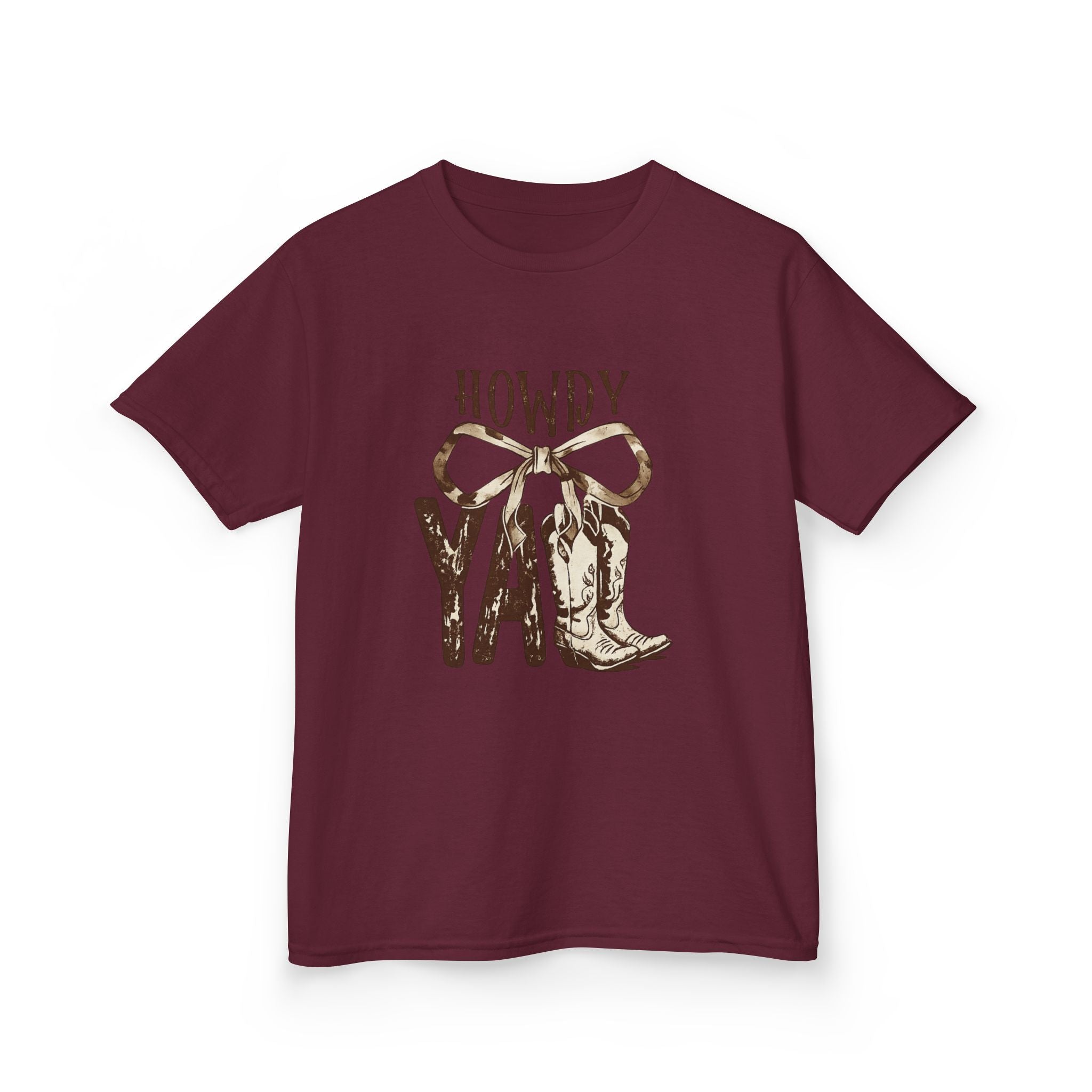 Howdy Y'all Kids T-Shirt — Western Cowboy Boot & Bow Graphic Tee