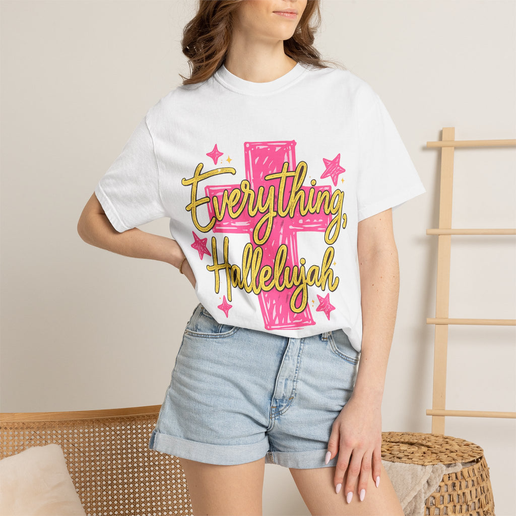 Everything, Hallelujah T-Shirt — Bright Pink Cross & Script Christian Tee
