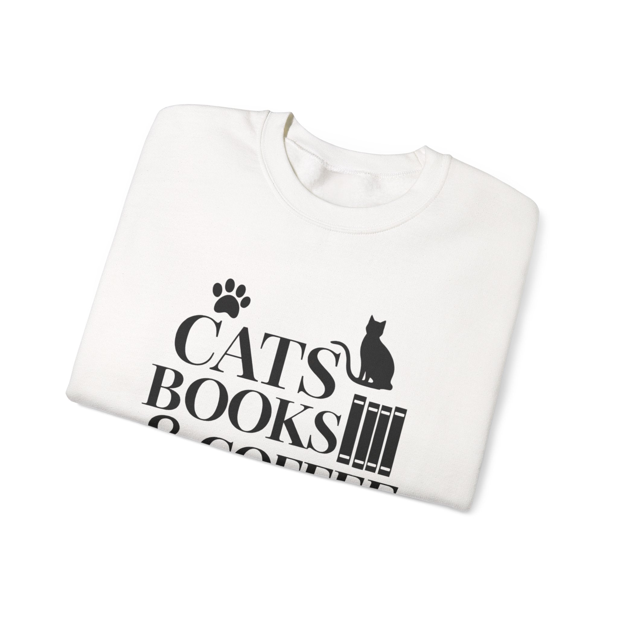 Cats, Books & Coffee Sweatshirt - Cozy Cat Lover Crewneck