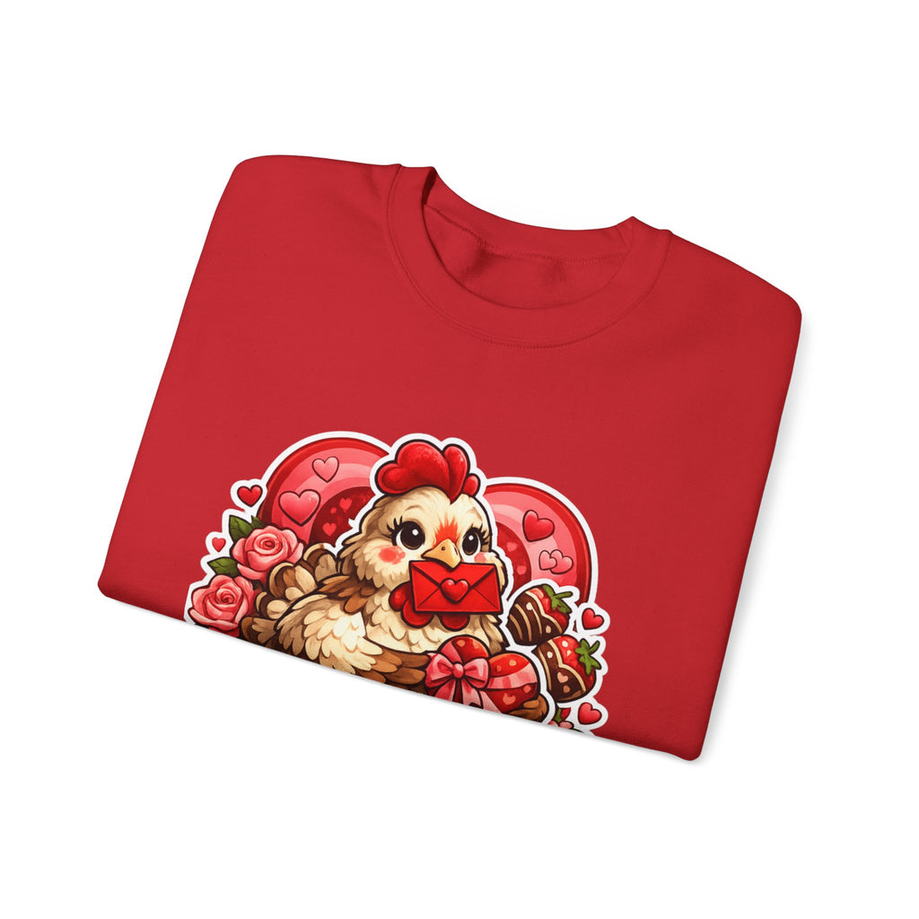 Crewneck Sweatshirt — "Cluckin' Love" Cute Chicken Valentine Design