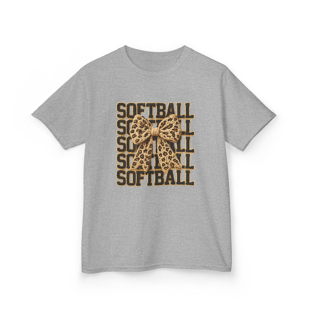 Kids Softball Tee — Leopard Bow Softball Graphic