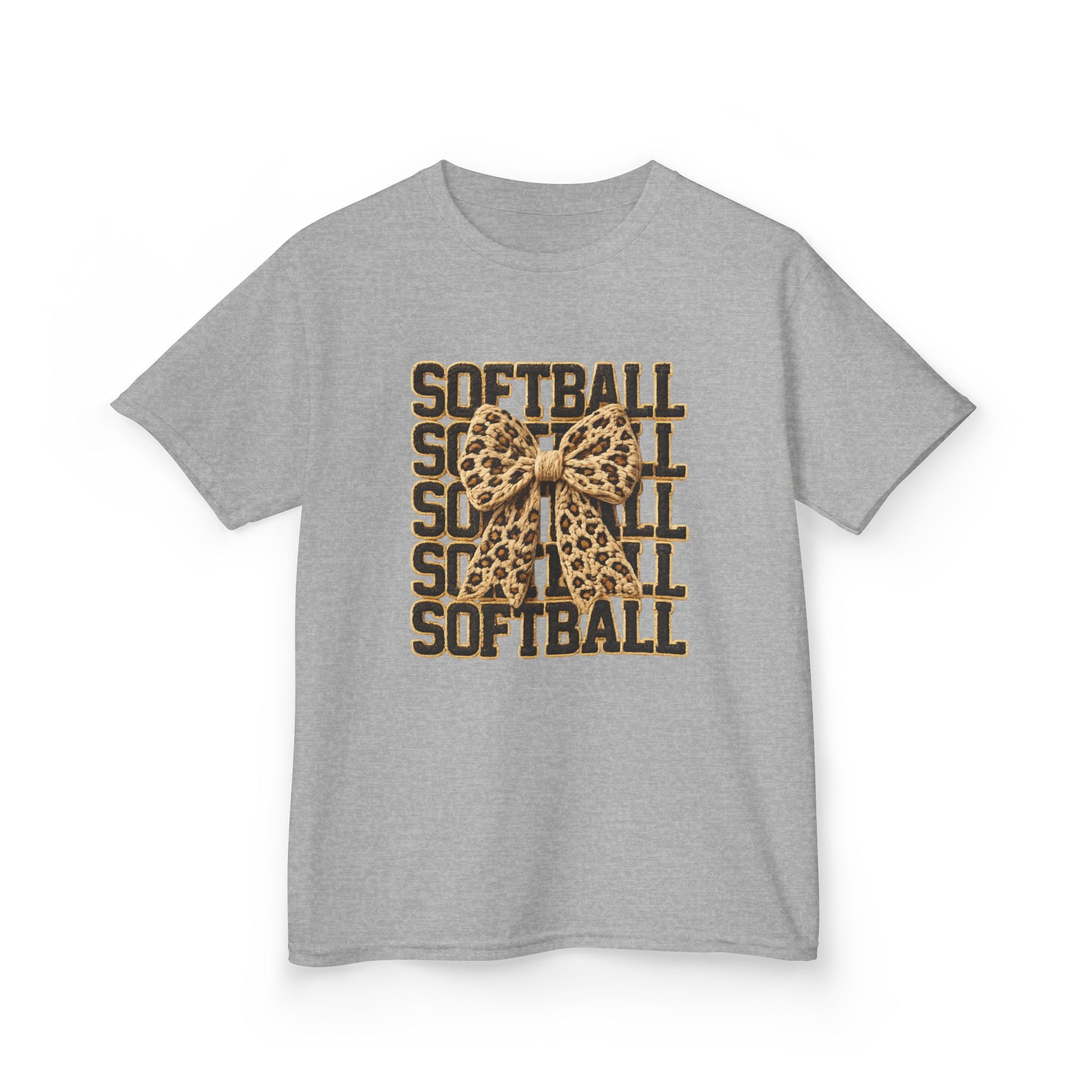 Kids Softball Tee — Leopard Bow Softball Graphic