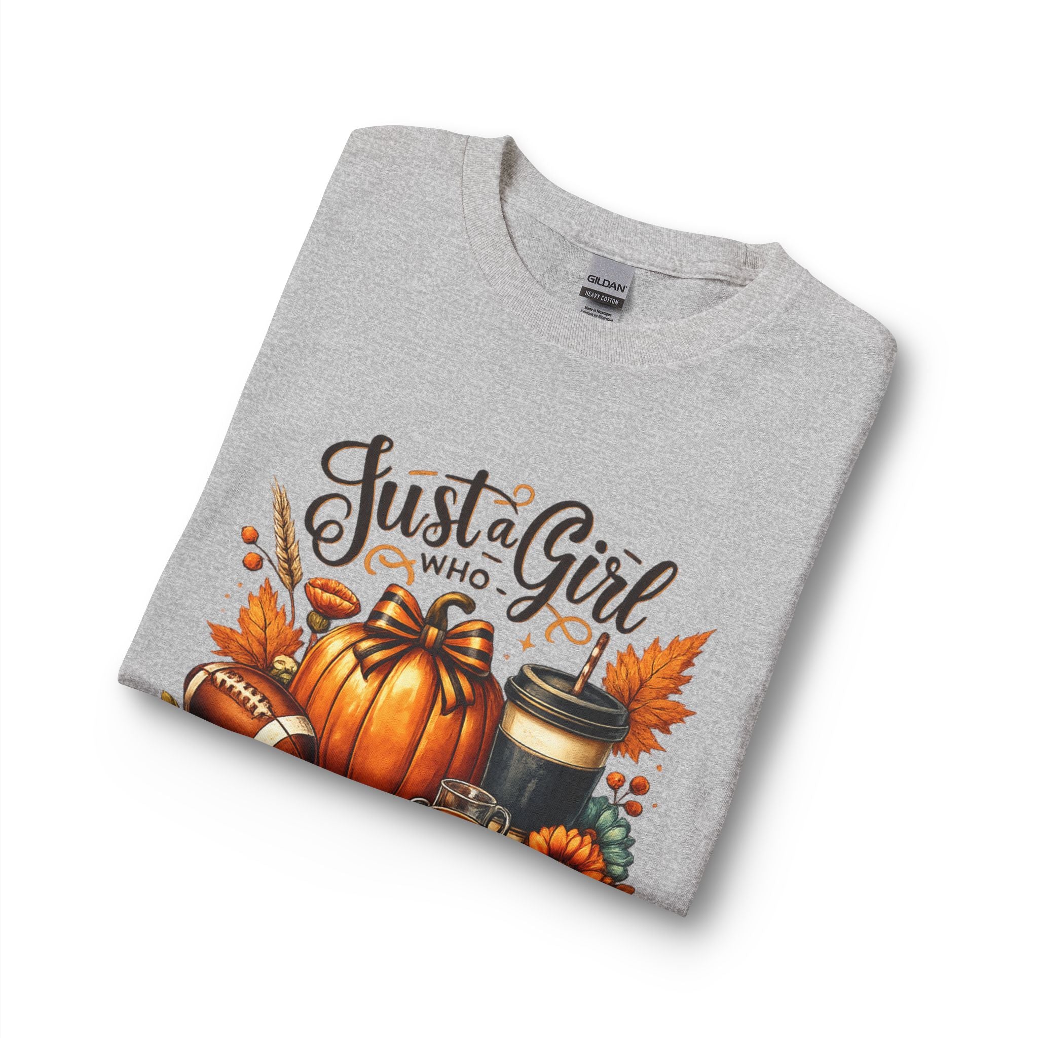 Fall Graphic Long Sleeve Tee — “Just a Girl Who Loves Fall” Pumpkin & Coffee Design