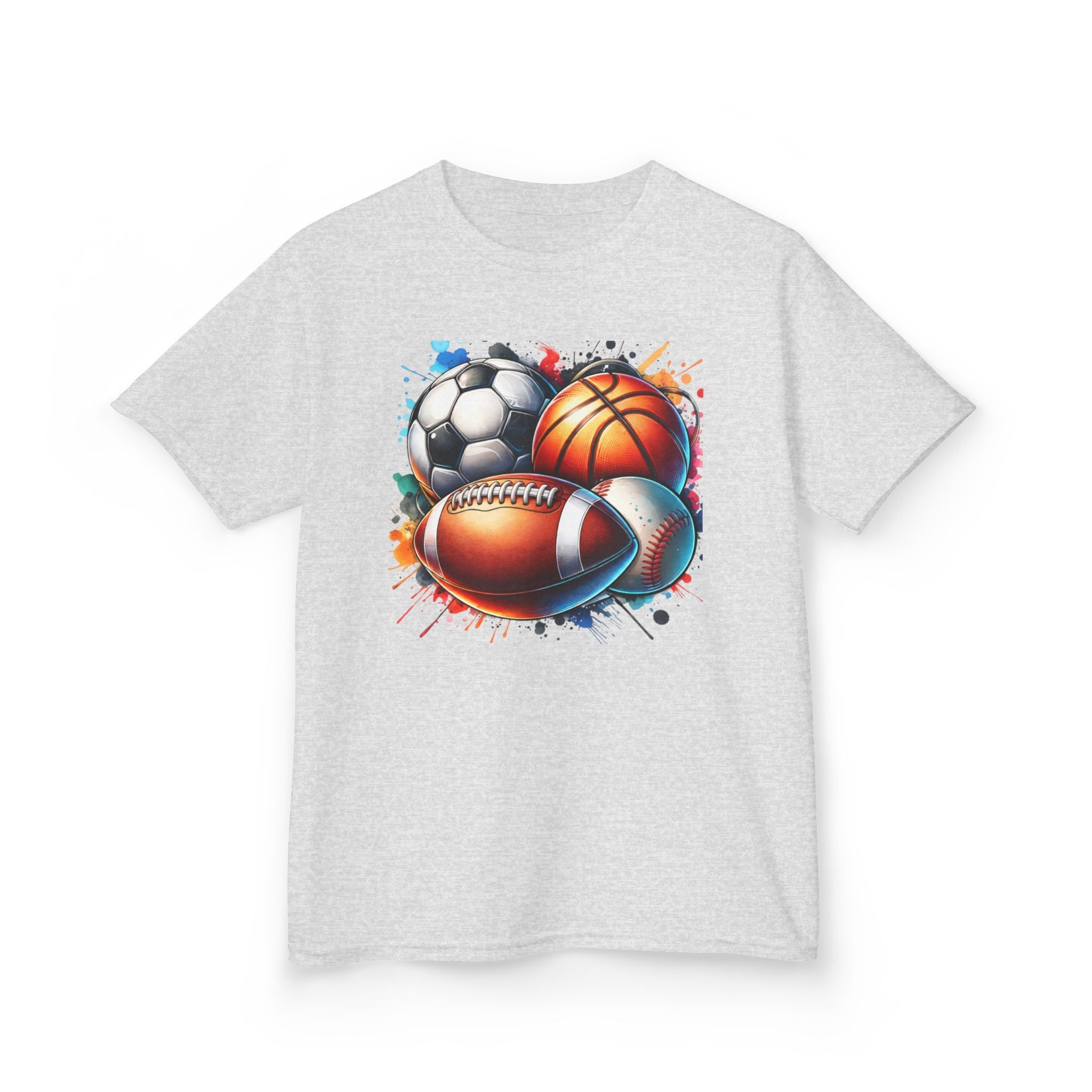 Kids Multi-Sport Splash T-Shirt — Soccer, Basketball & Football Graphic