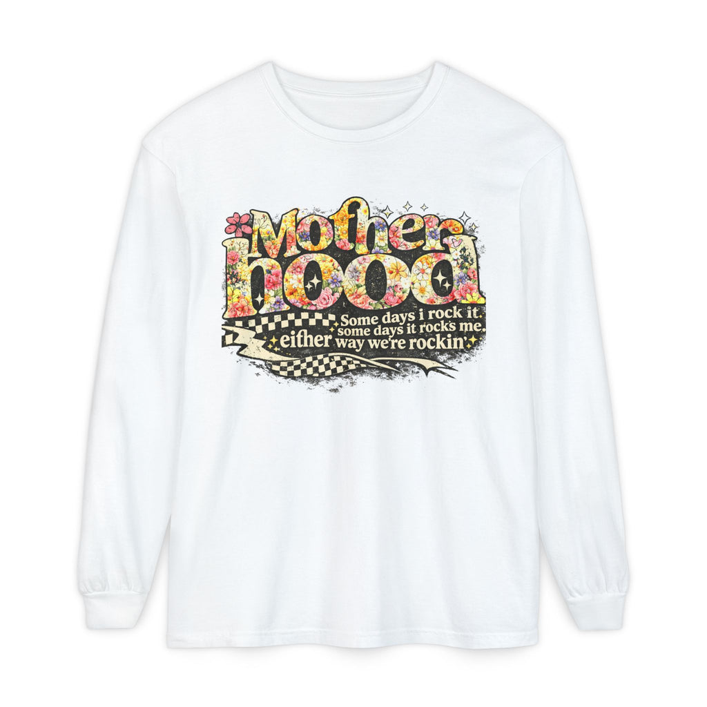 Motherhood Graphic Long Sleeve Tee — "Mother Doodle: Some days I rock it"