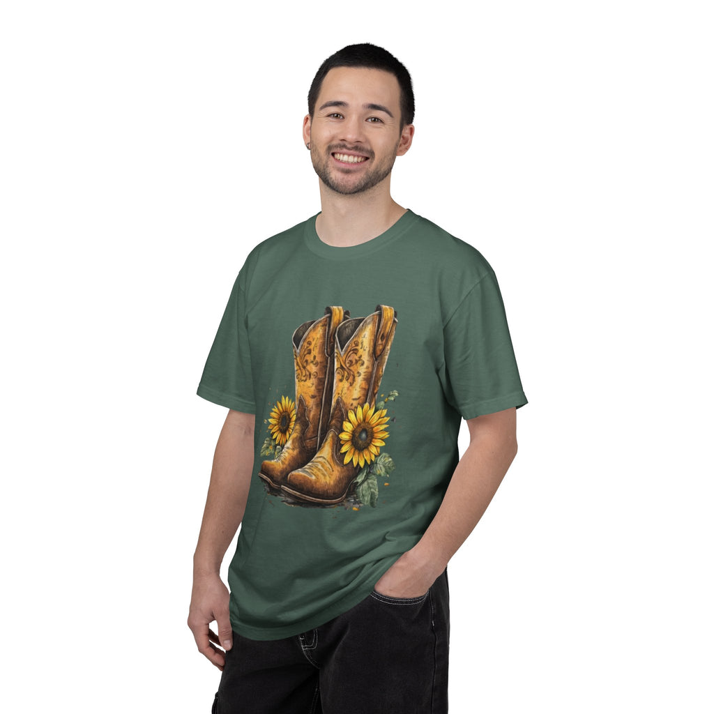 Cowgirl Boots & Sunflowers T-Shirt — Western Floral Graphic Tee