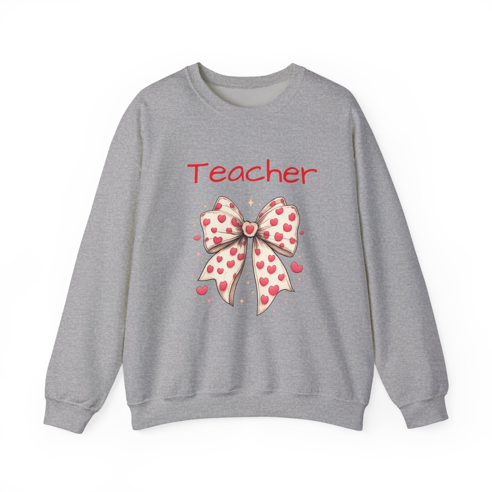 Teacher Bow Sweatshirt - Cute Heart Print Teacher Crewneck