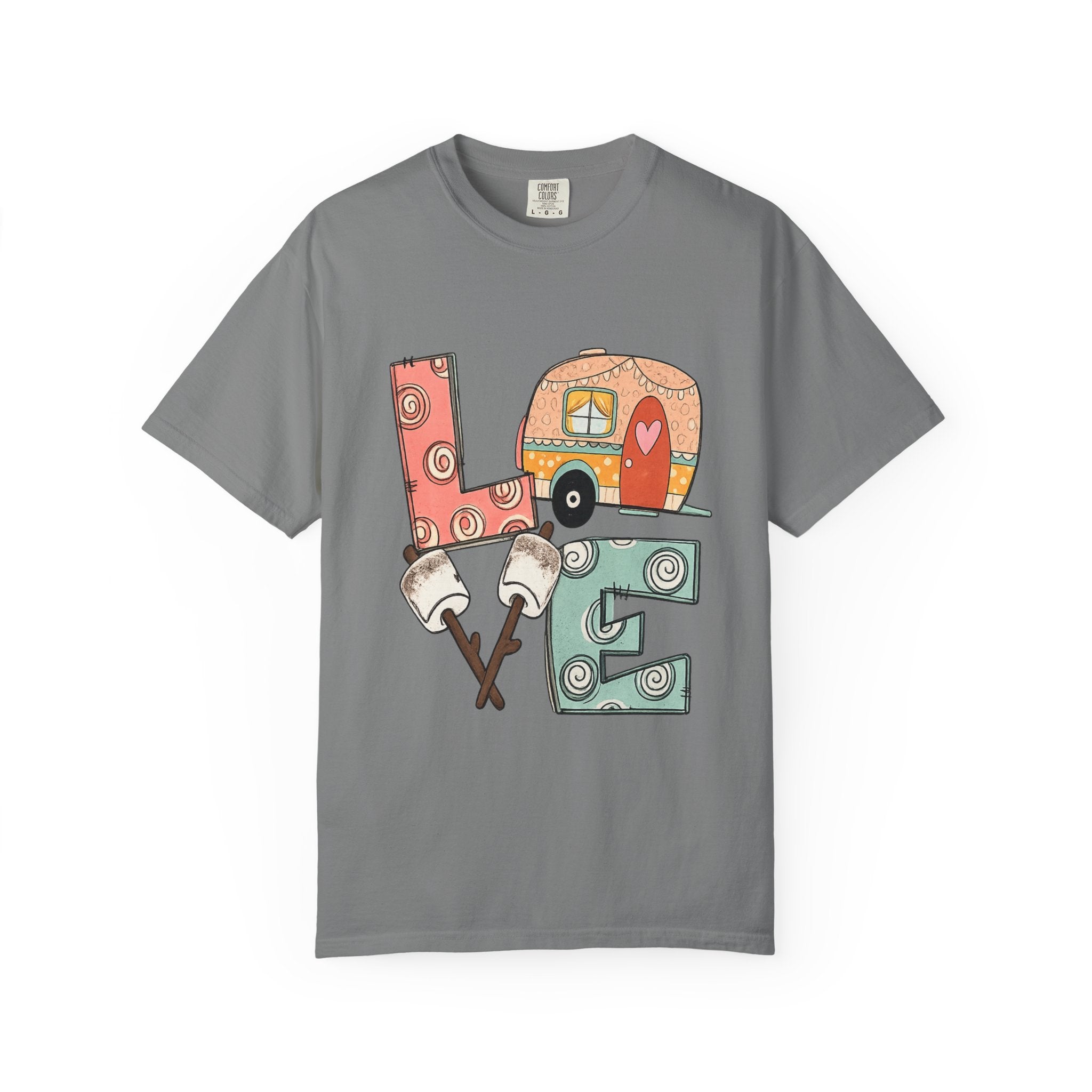 Love Camper T-Shirt — Retro RV & S'mores Graphic Tee for Campers