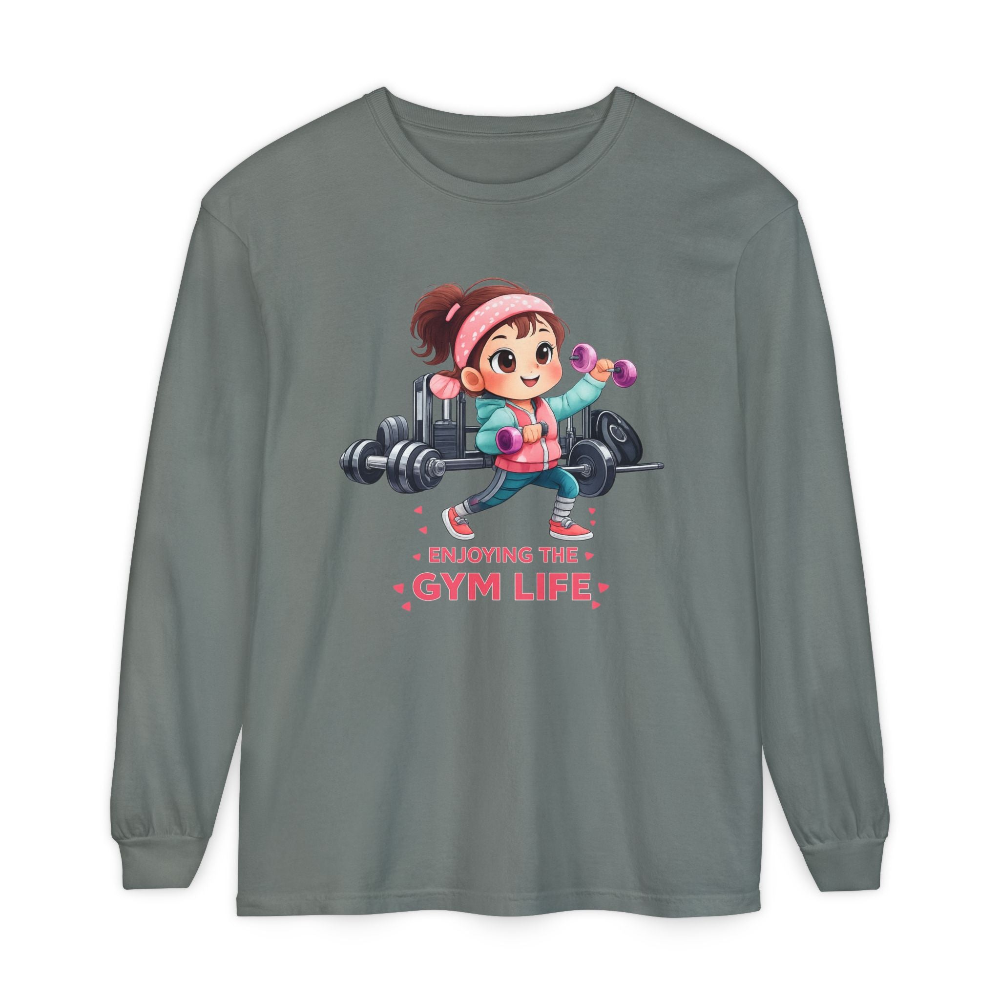 Gym Life Long Sleeve Tee — Cute Girl Weightlifting Fitness Shirt