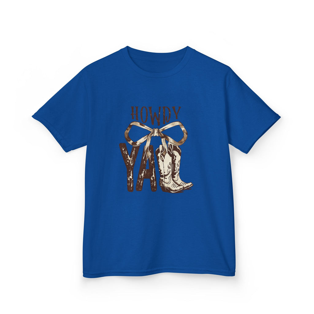 Howdy Y'all Kids T-Shirt — Western Cowboy Boot & Bow Graphic Tee