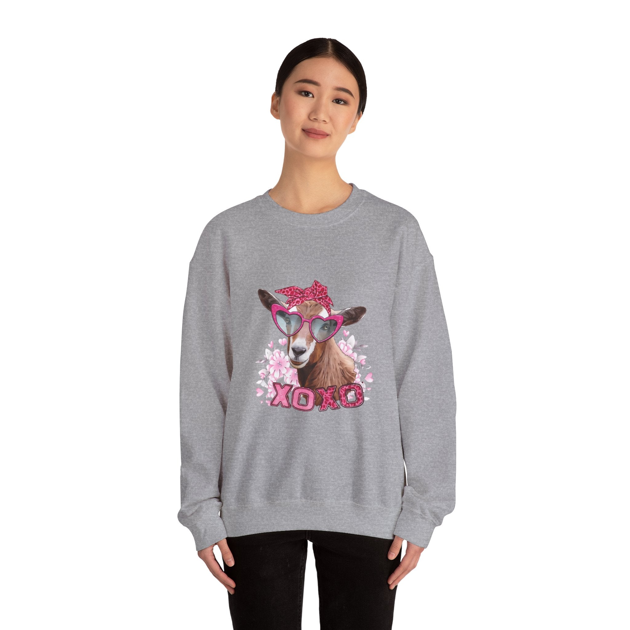 Goat with Heart Sunglasses Sweatshirt - 'XOXO' Cute Valentine Crewneck