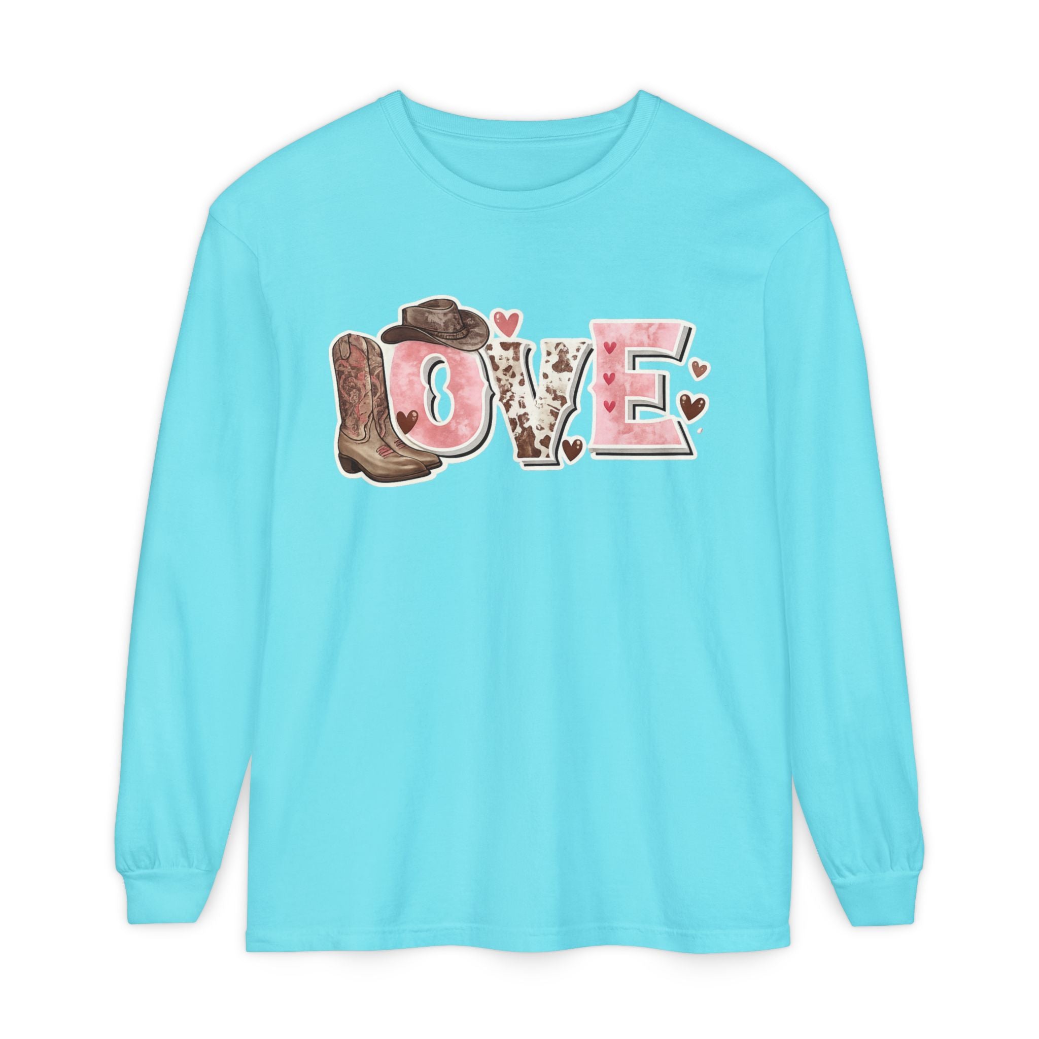 Western 'LOVE' Long Sleeve Tee — Cowgirl Cowboy Heart Graphic