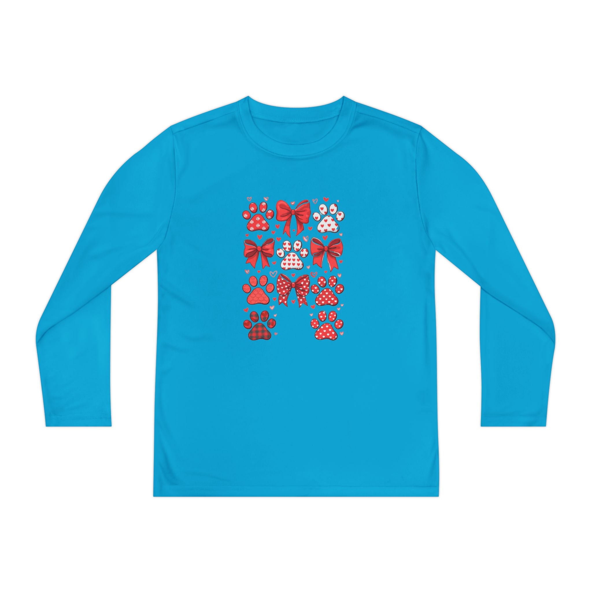 Youth Long Sleeve Tee - Red Paw & Bow Valentine Animal Print