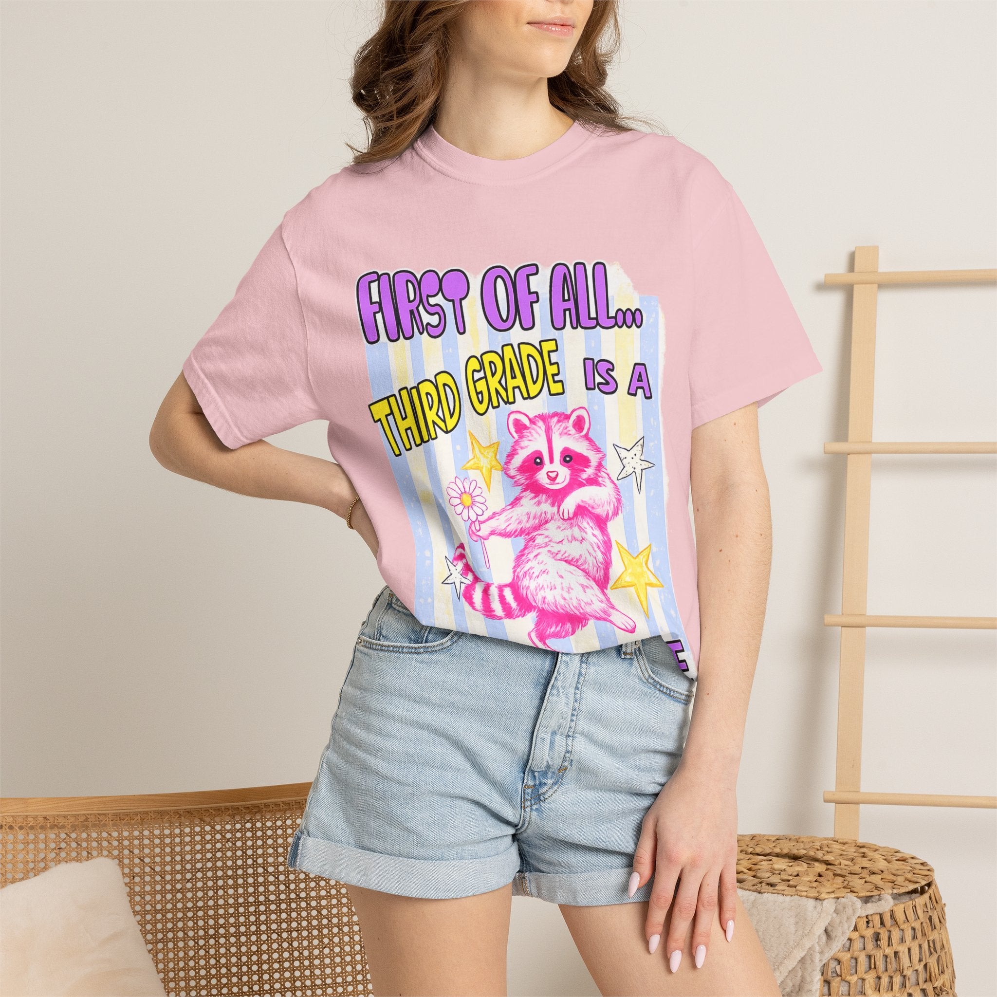 Third Grade Is a Whole Vibe T-Shirt — Cute Pink Raccoon Back-to-School Tee