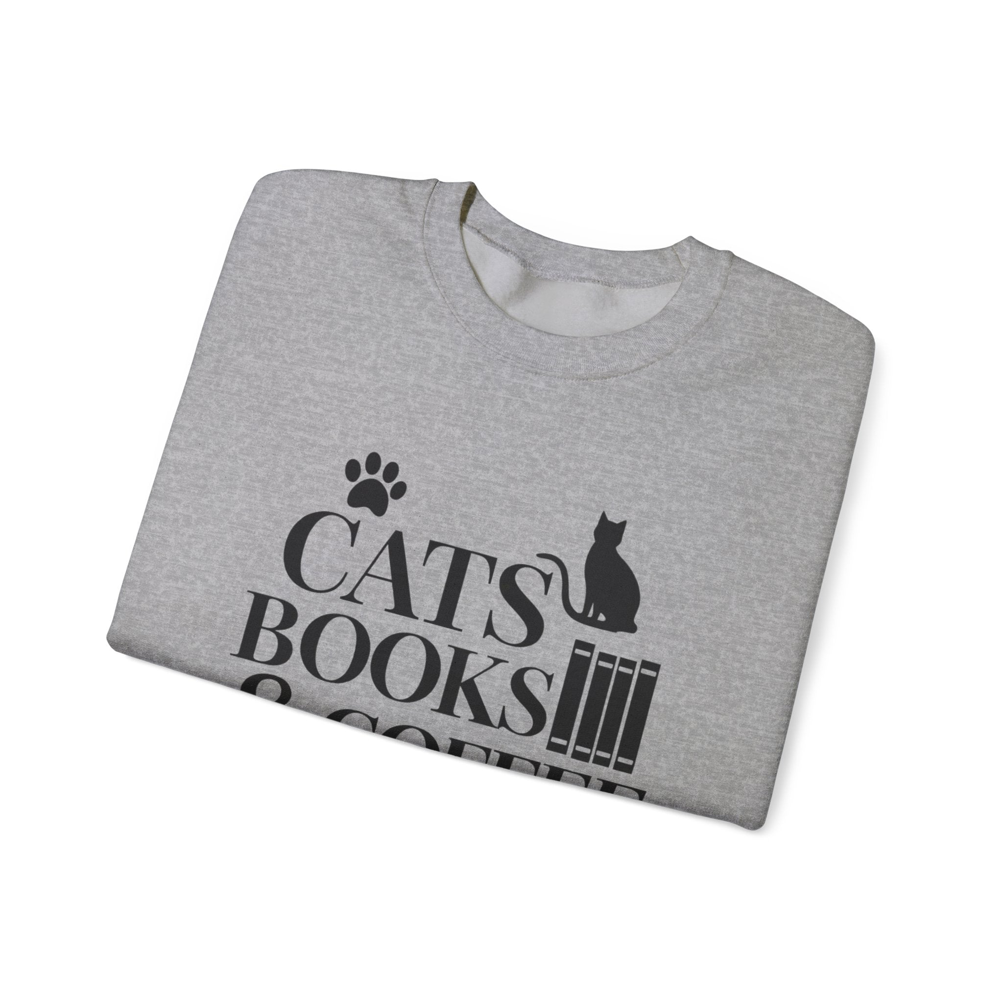 Cats, Books & Coffee Sweatshirt - Cozy Cat Lover Crewneck