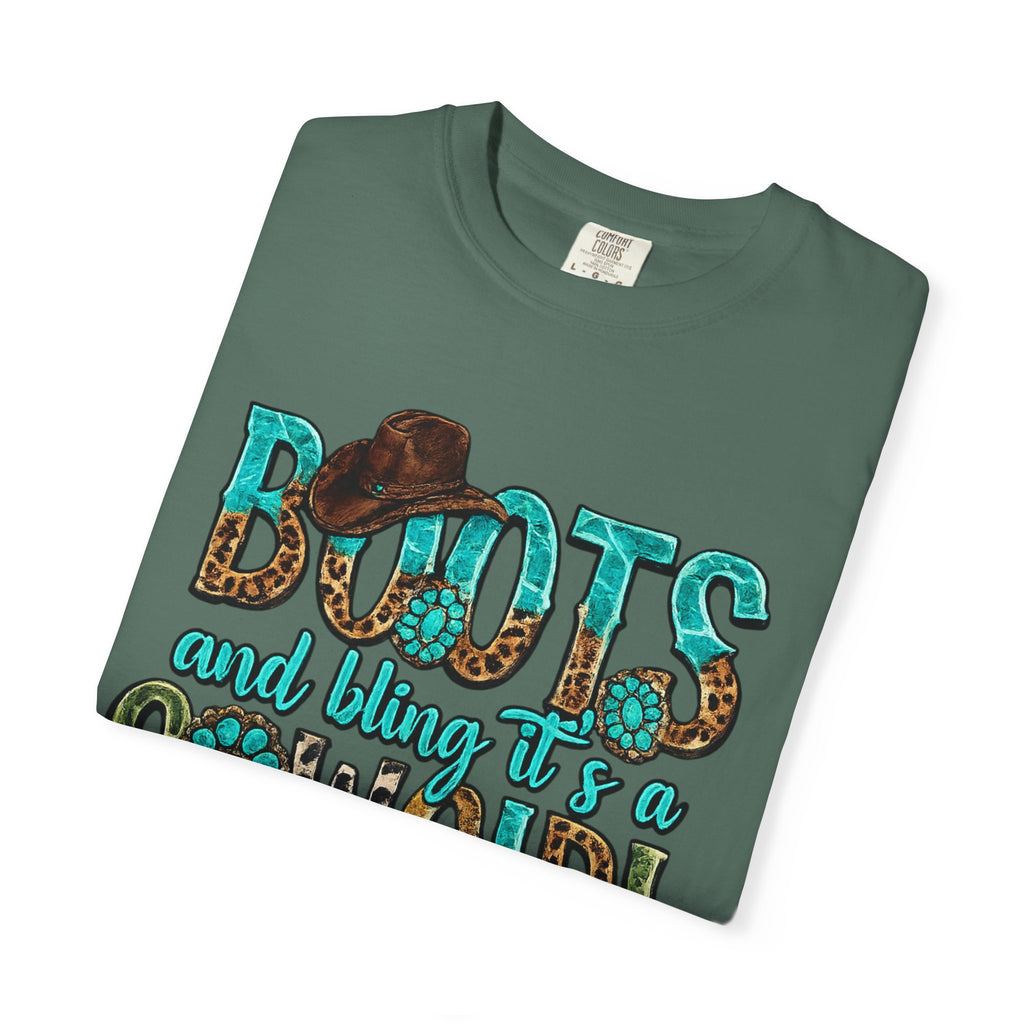Cowgirl Boots Graphic T-Shirt — "Boots and Bling It's a Cowgirl Thing"