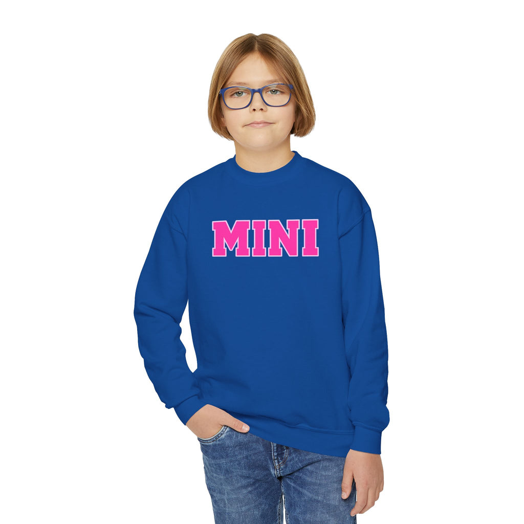 MINI Youth Crewneck Sweatshirt — Pink Chunky Lettering Kids Pullover