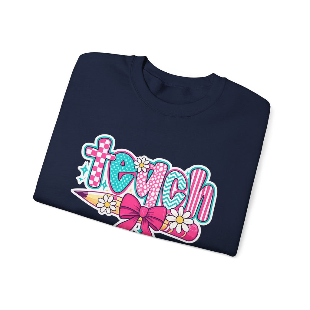 Teacher Pencil Crewneck Sweatshirt — "Teach" Floral School Spirit Pullover