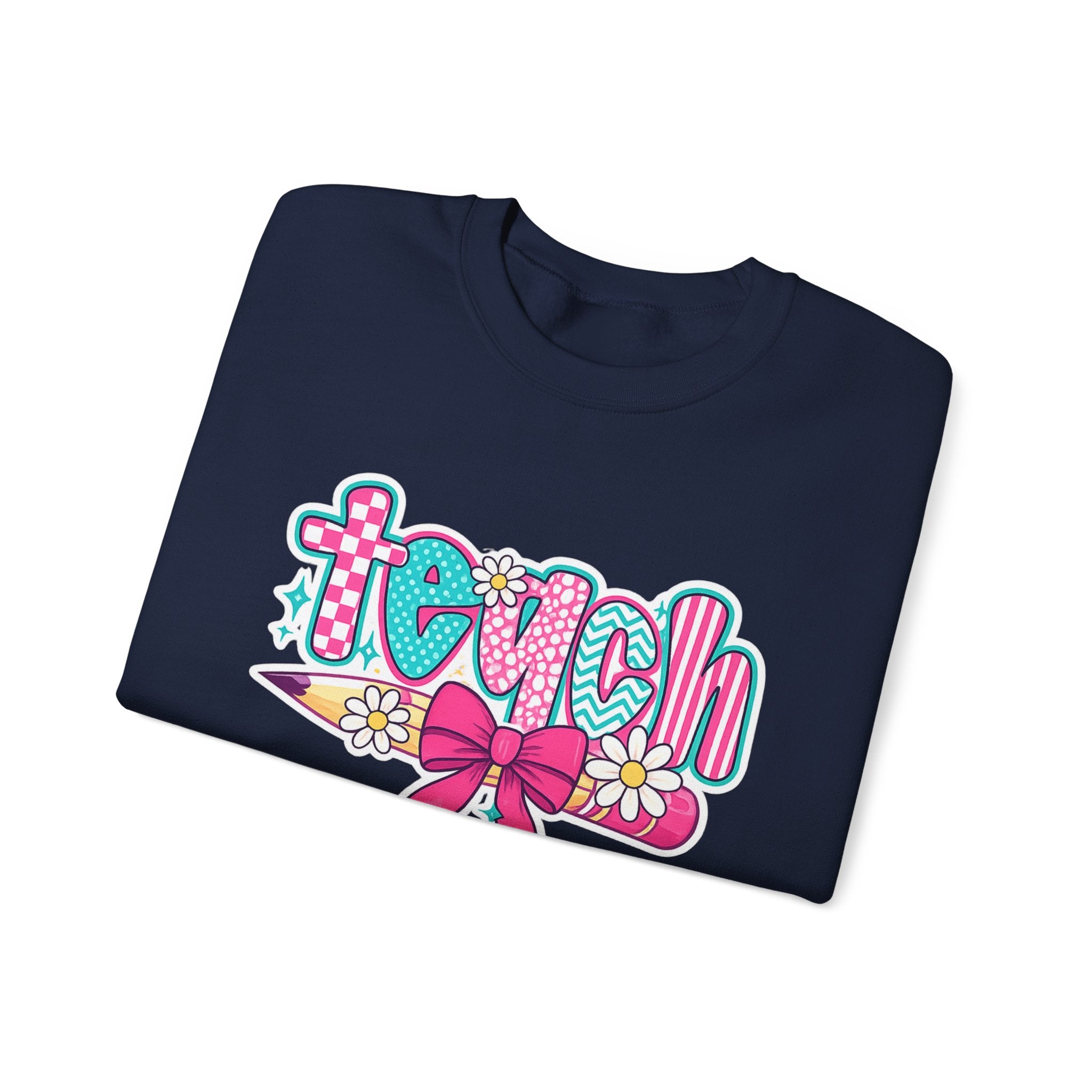 Teacher Pencil Crewneck Sweatshirt — "Teach" Floral School Spirit Pullover