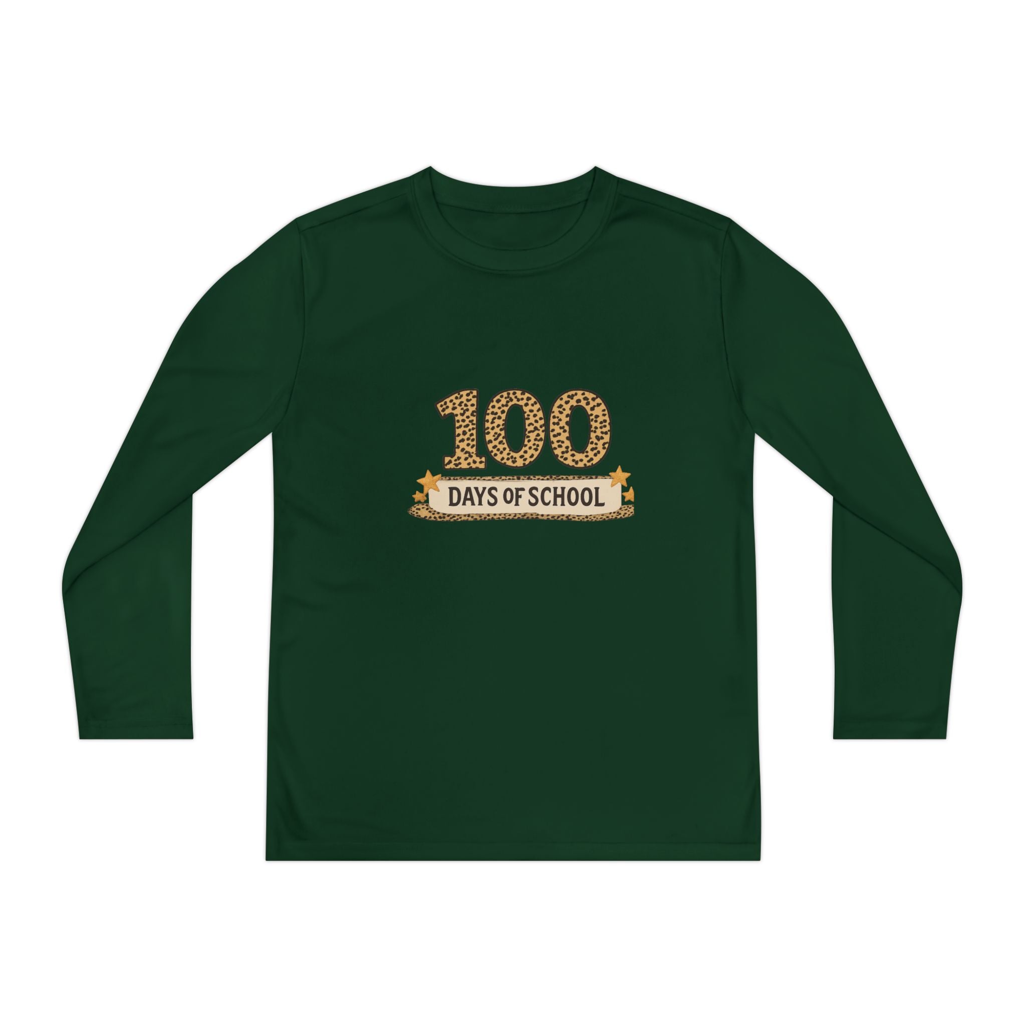 100 Days of School Youth Long Sleeve Tee — Leopard Print Celebration Shirt