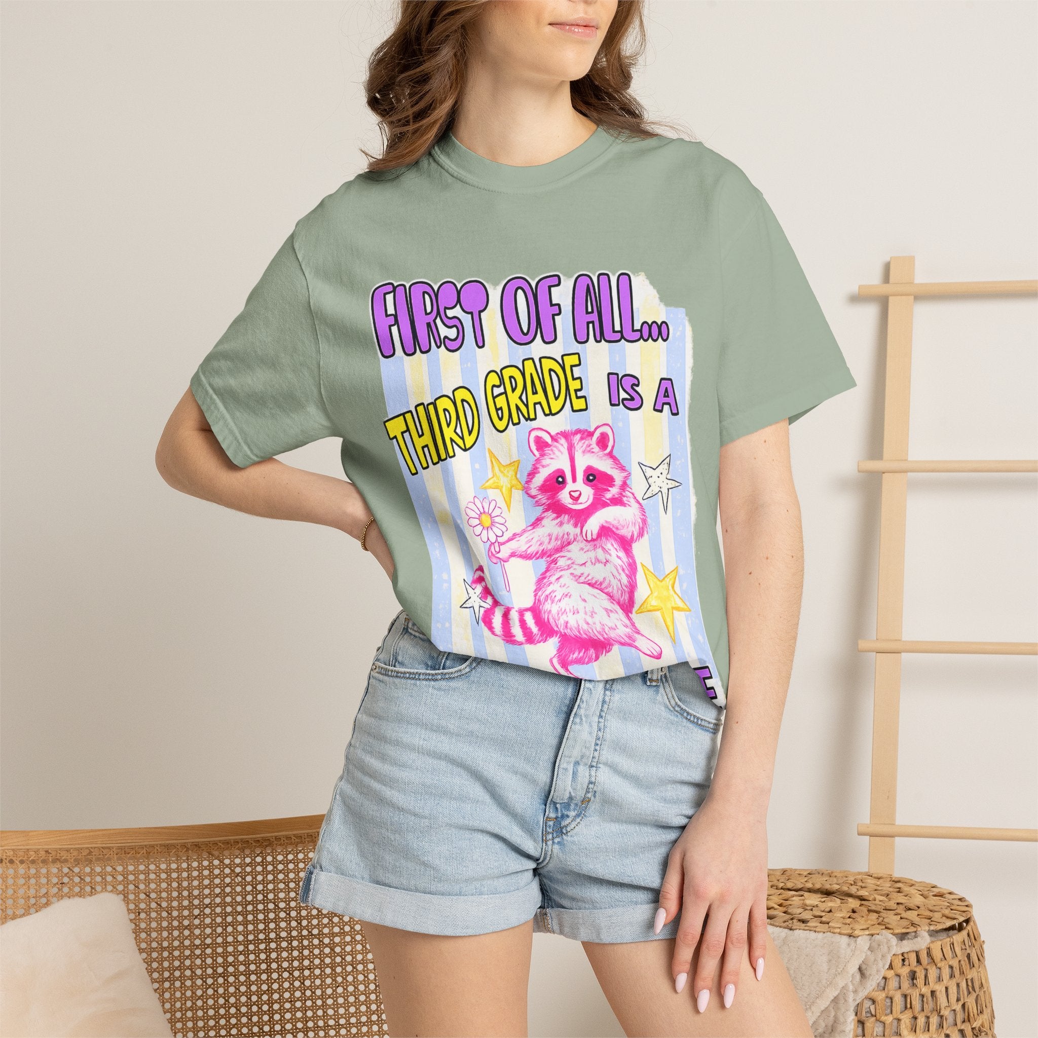Third Grade Is a Whole Vibe T-Shirt — Cute Pink Raccoon Back-to-School Tee