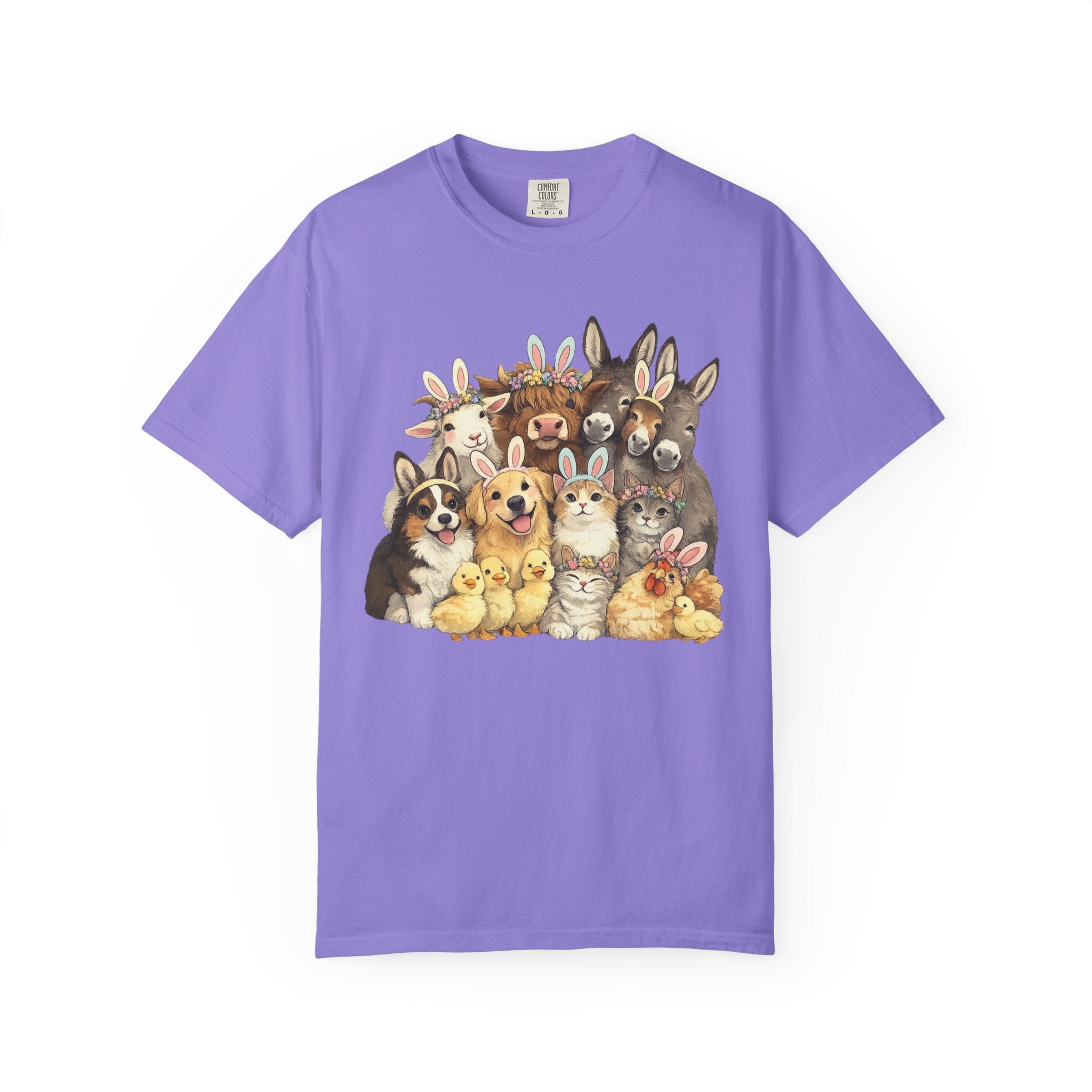 Farm Friends Crew T-Shirt — Cute Bunny, Chick, Donkey & Dog Animal Portrait Tee