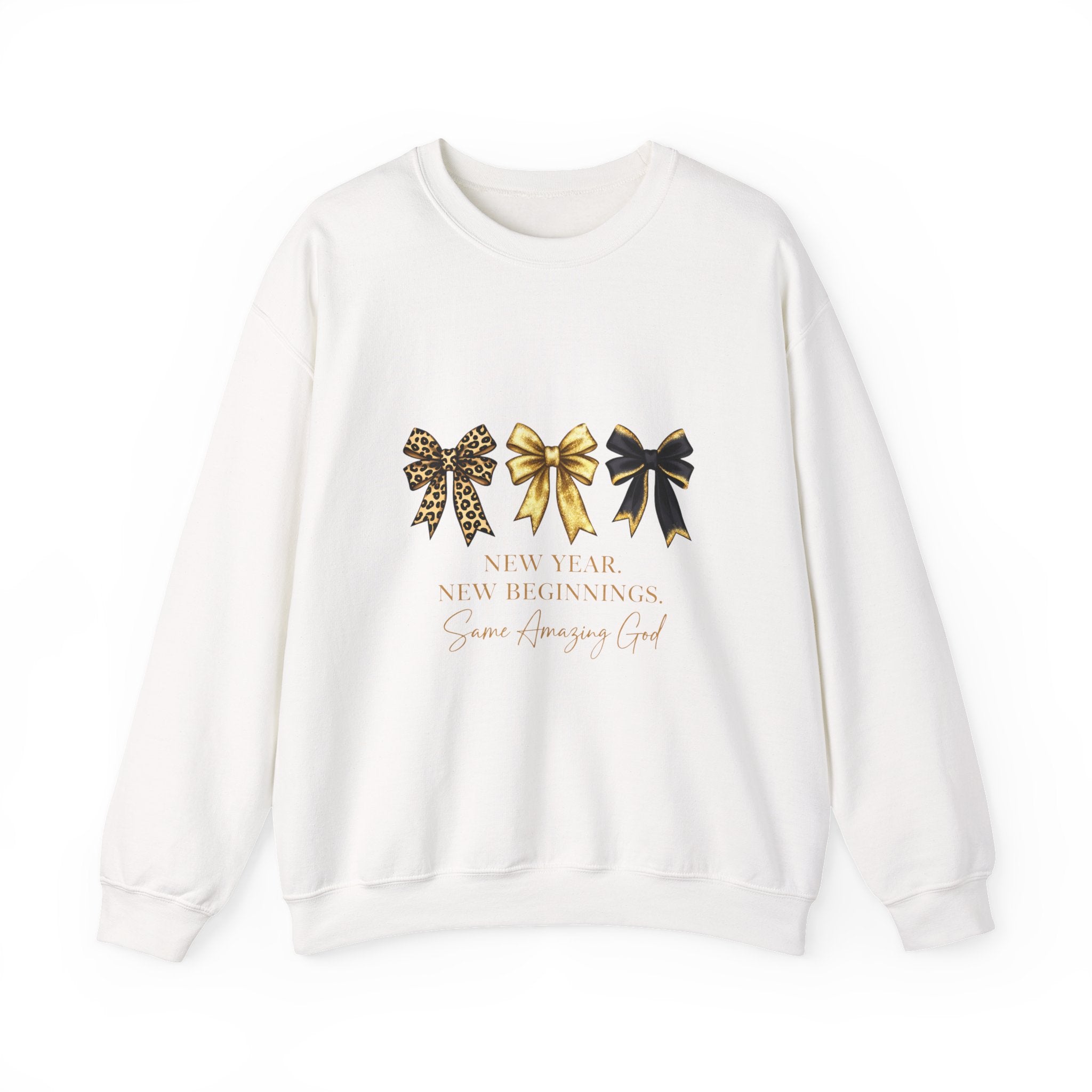 New Year Bows Crewneck Sweatshirt — “New Year New Beginnings” Glitter Bow Design