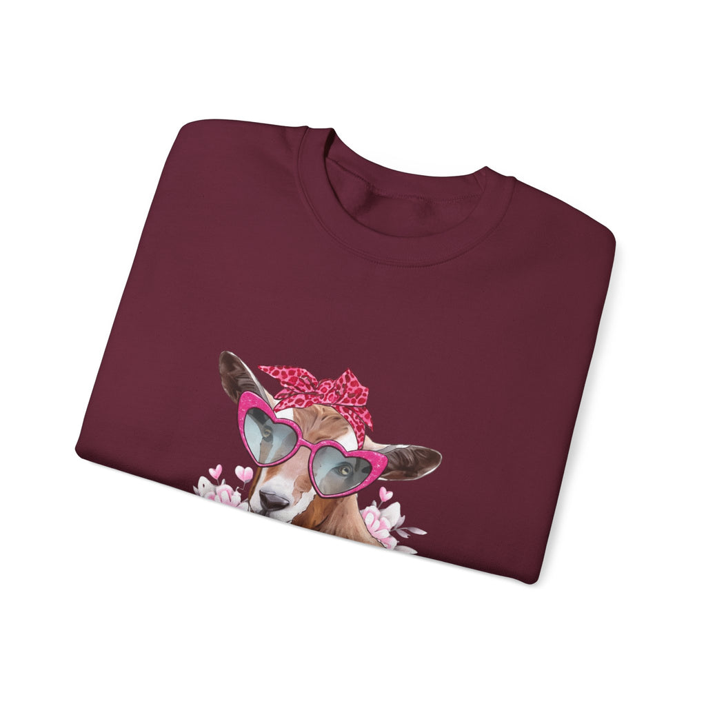 Goat with Heart Sunglasses Sweatshirt - 'XOXO' Cute Valentine Crewneck