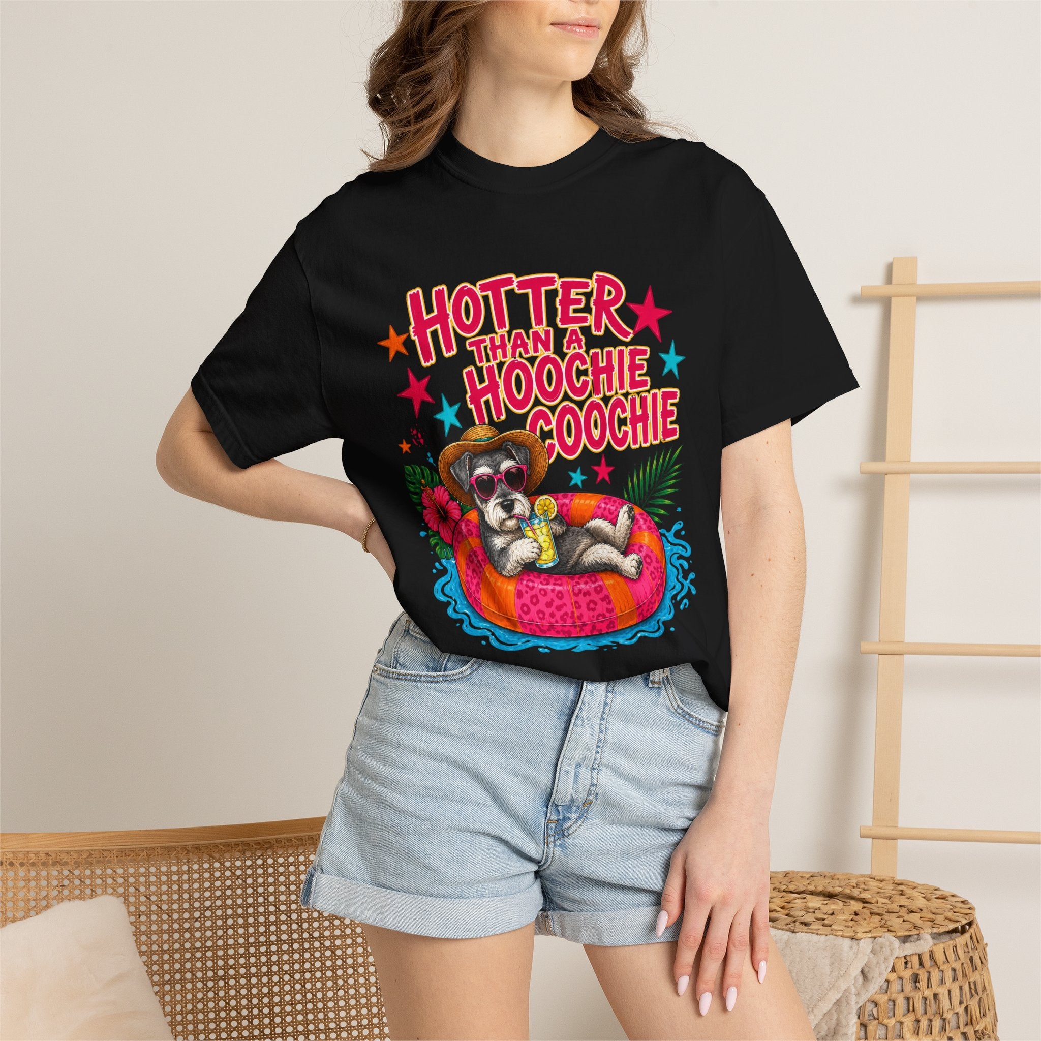 Graphic T-Shirt — "Hotter Than a Hoochie Coochie" Summer Pool Cat Tee