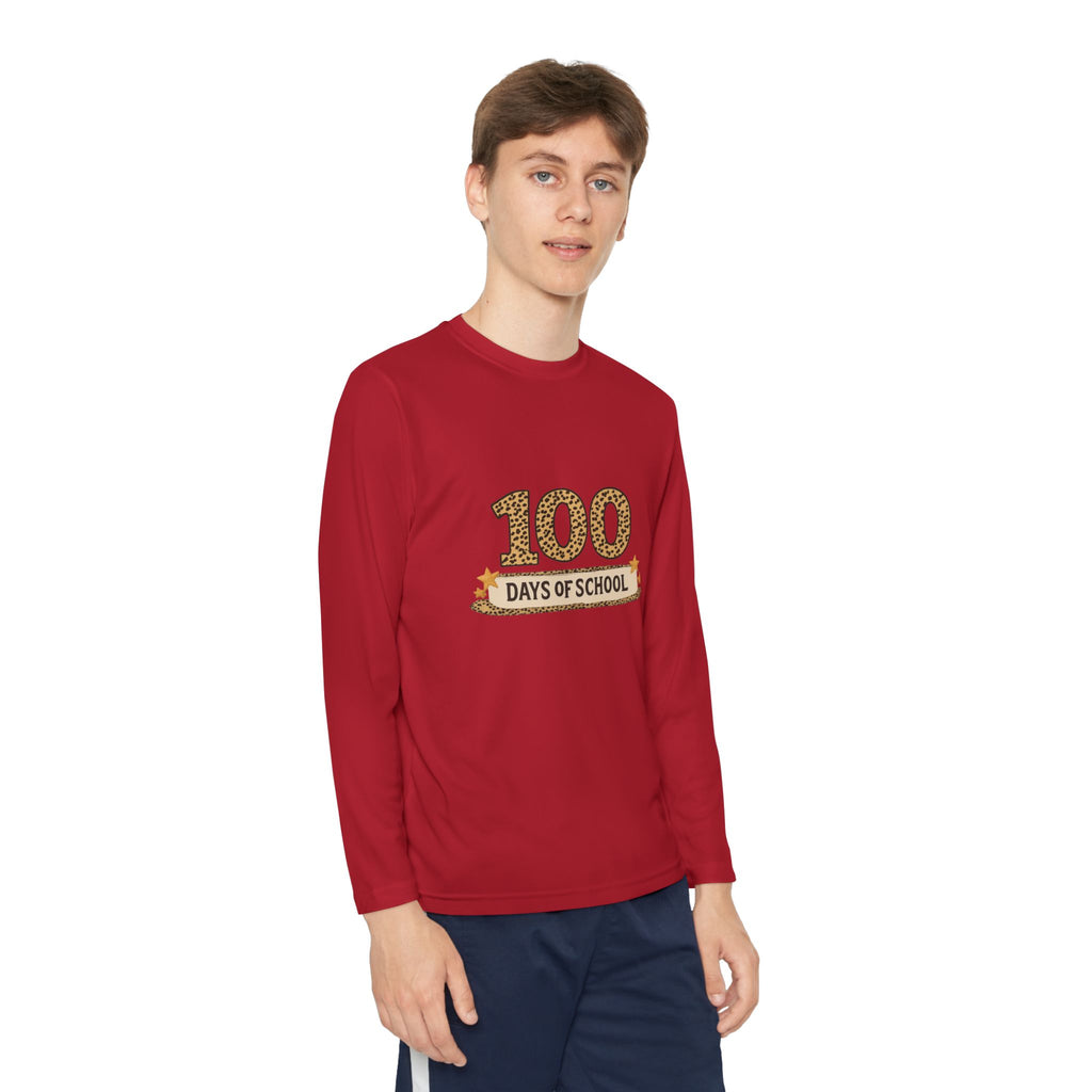 100 Days of School Youth Long Sleeve Tee — Leopard Print Celebration Shirt