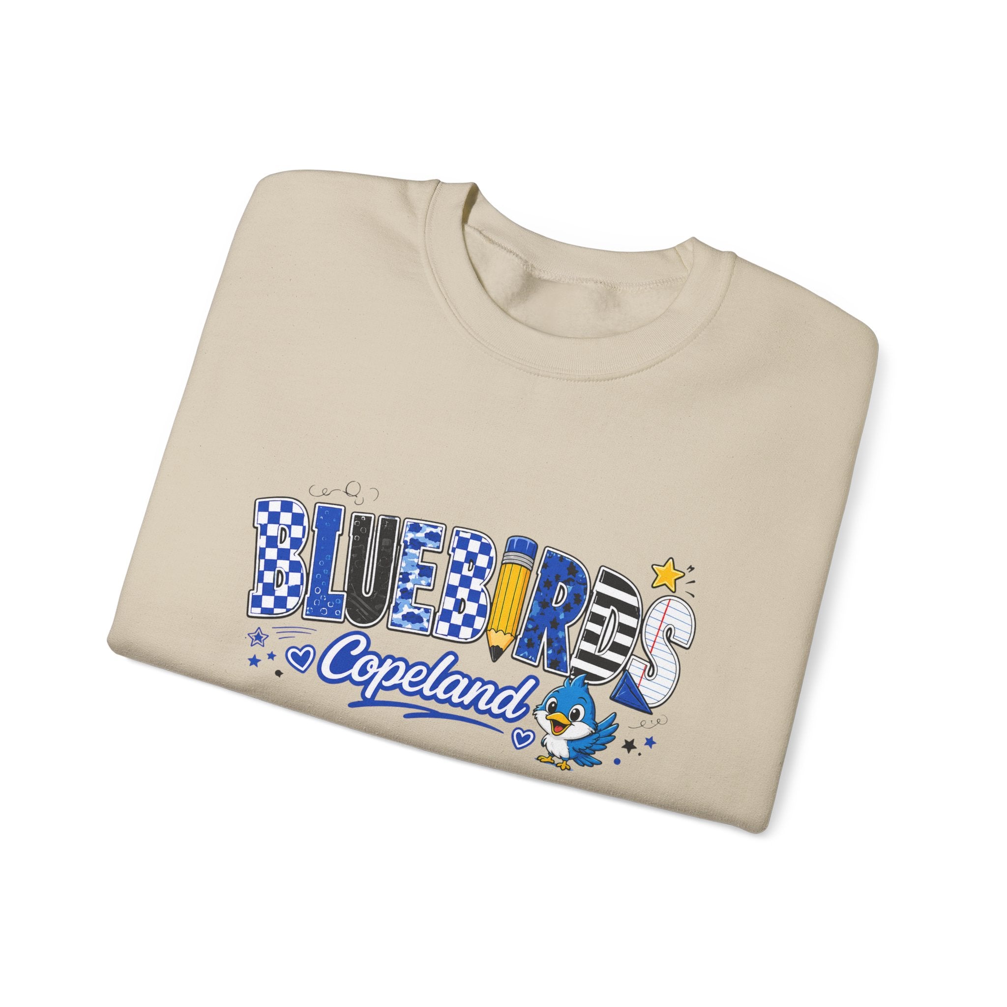 Blueires Copeland Crewneck Sweatshirt — Retro Blue Mascot School Spirit Pullover