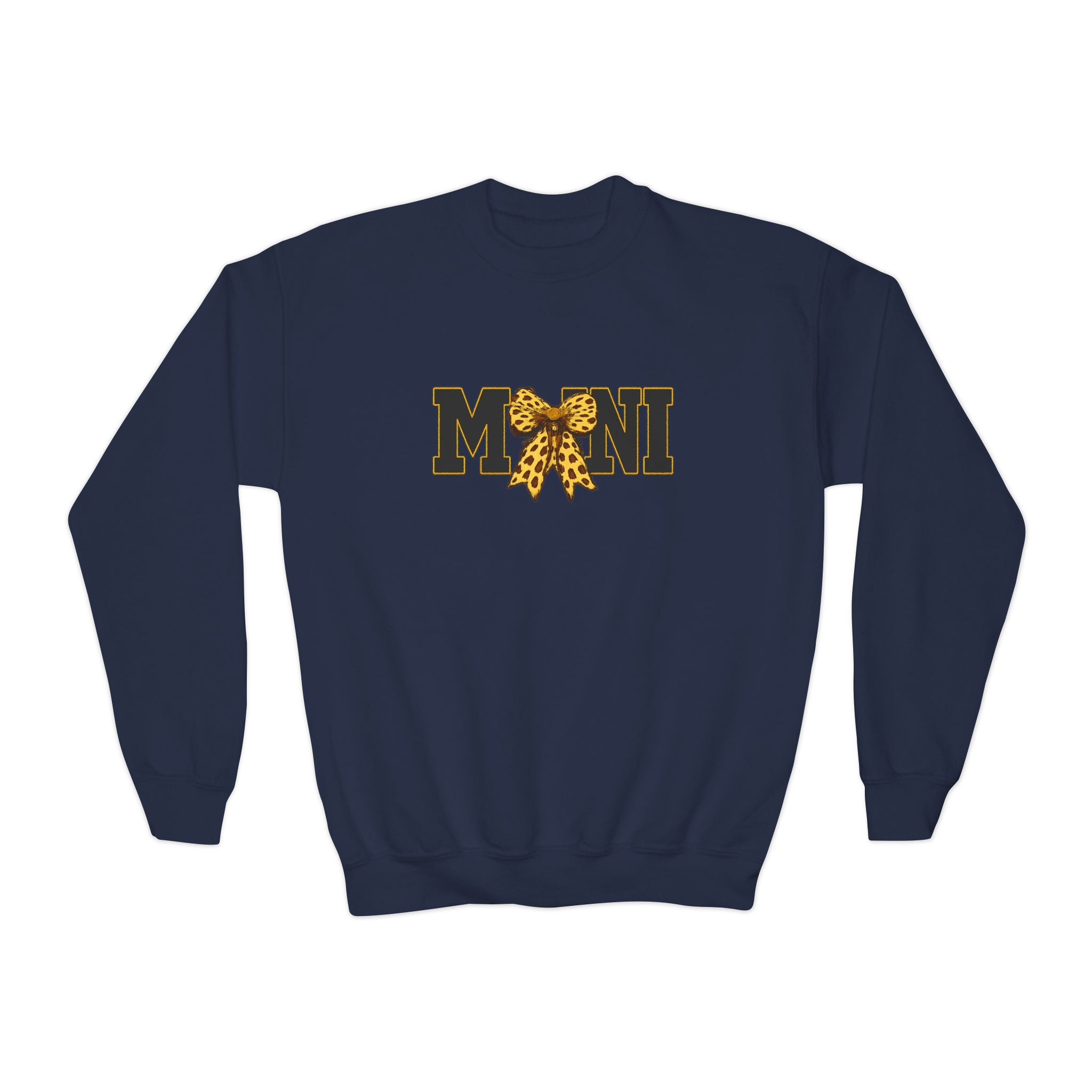 Youth 'Mini' Crewneck Sweatshirt — Leopard Bow Graphic
