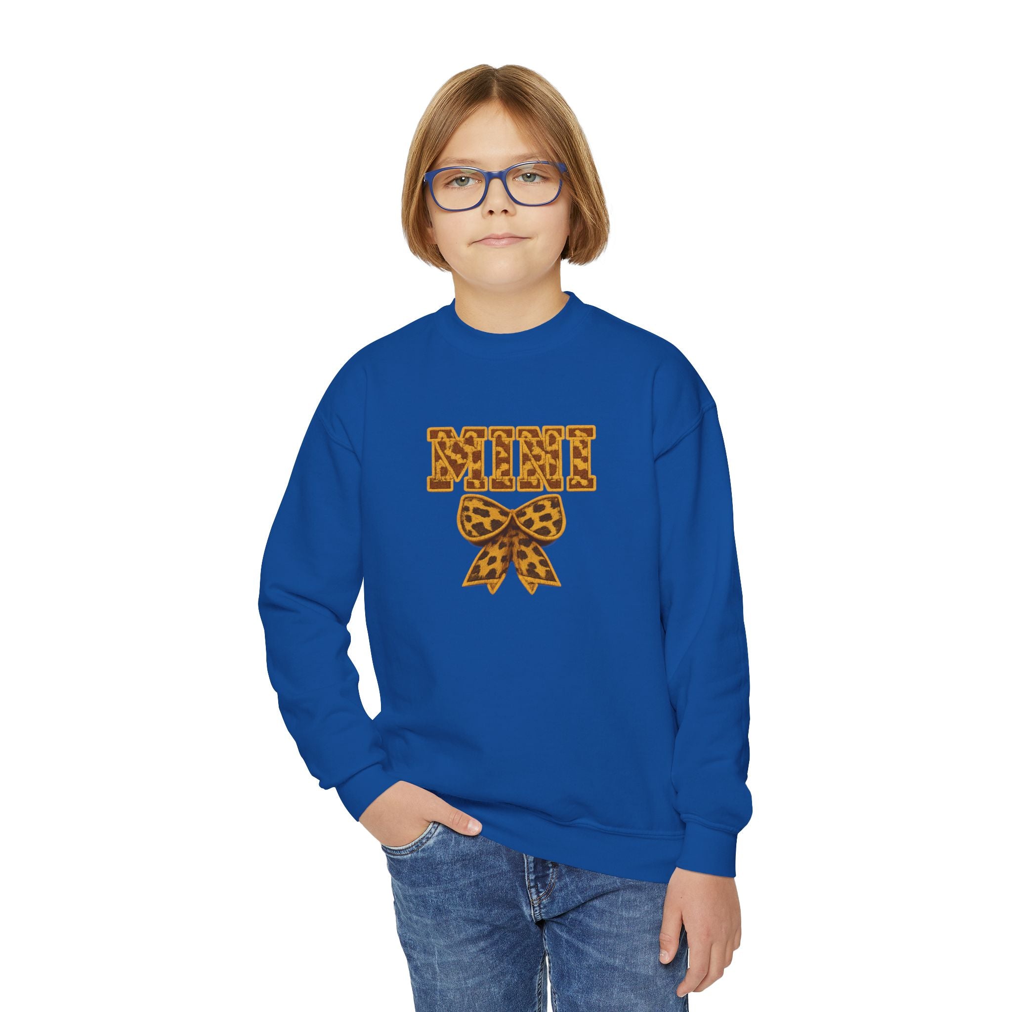 Youth Crewneck Sweatshirt - Leopard 'Mimi' Graphic with Bow