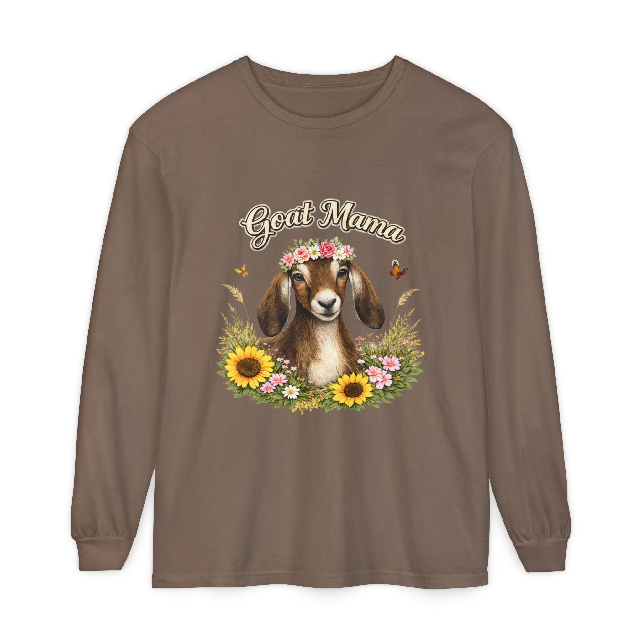 Goat Mama Long Sleeve Shirt — Floral Goat Mom Tee