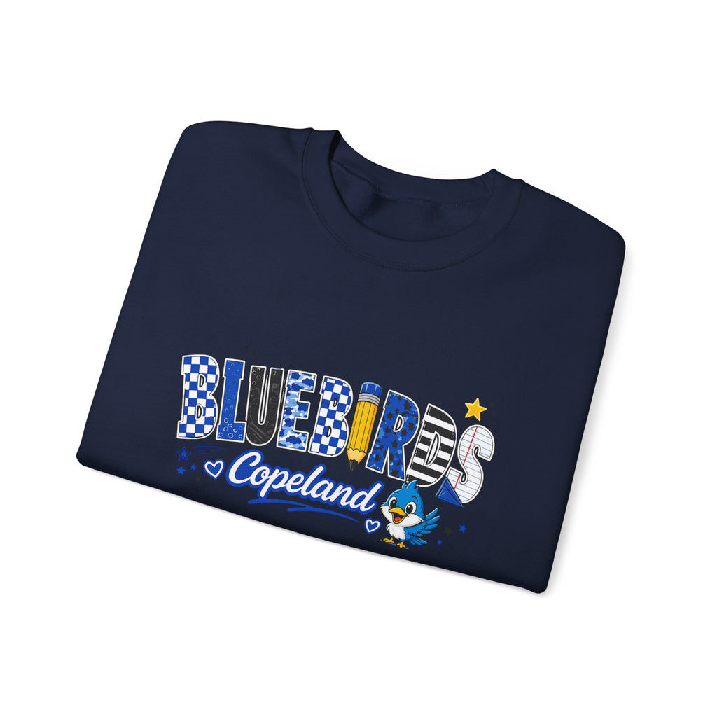 Blueires Copeland Crewneck Sweatshirt — Retro Blue Mascot School Spirit Pullover