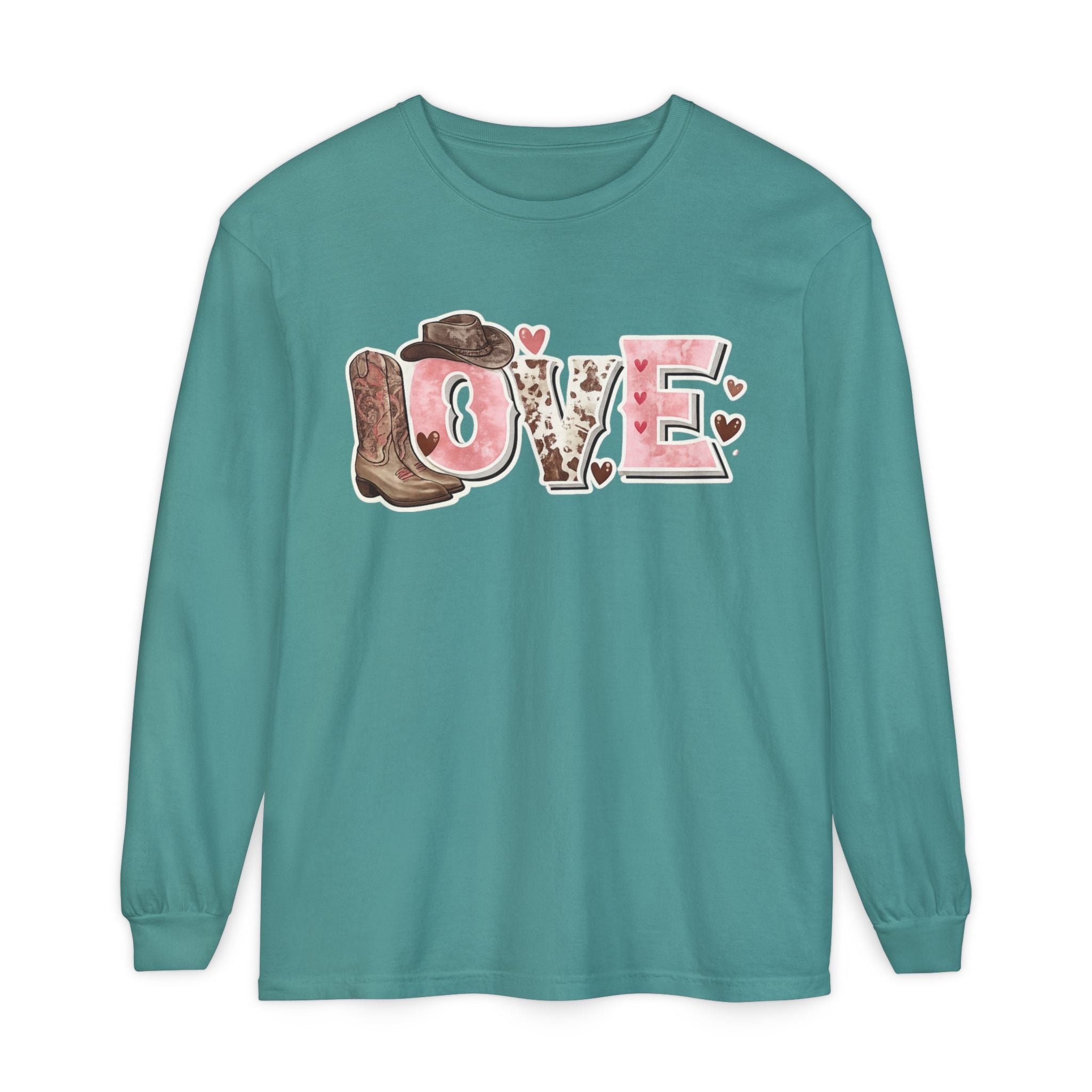 Western 'LOVE' Long Sleeve Tee — Cowgirl Cowboy Heart Graphic