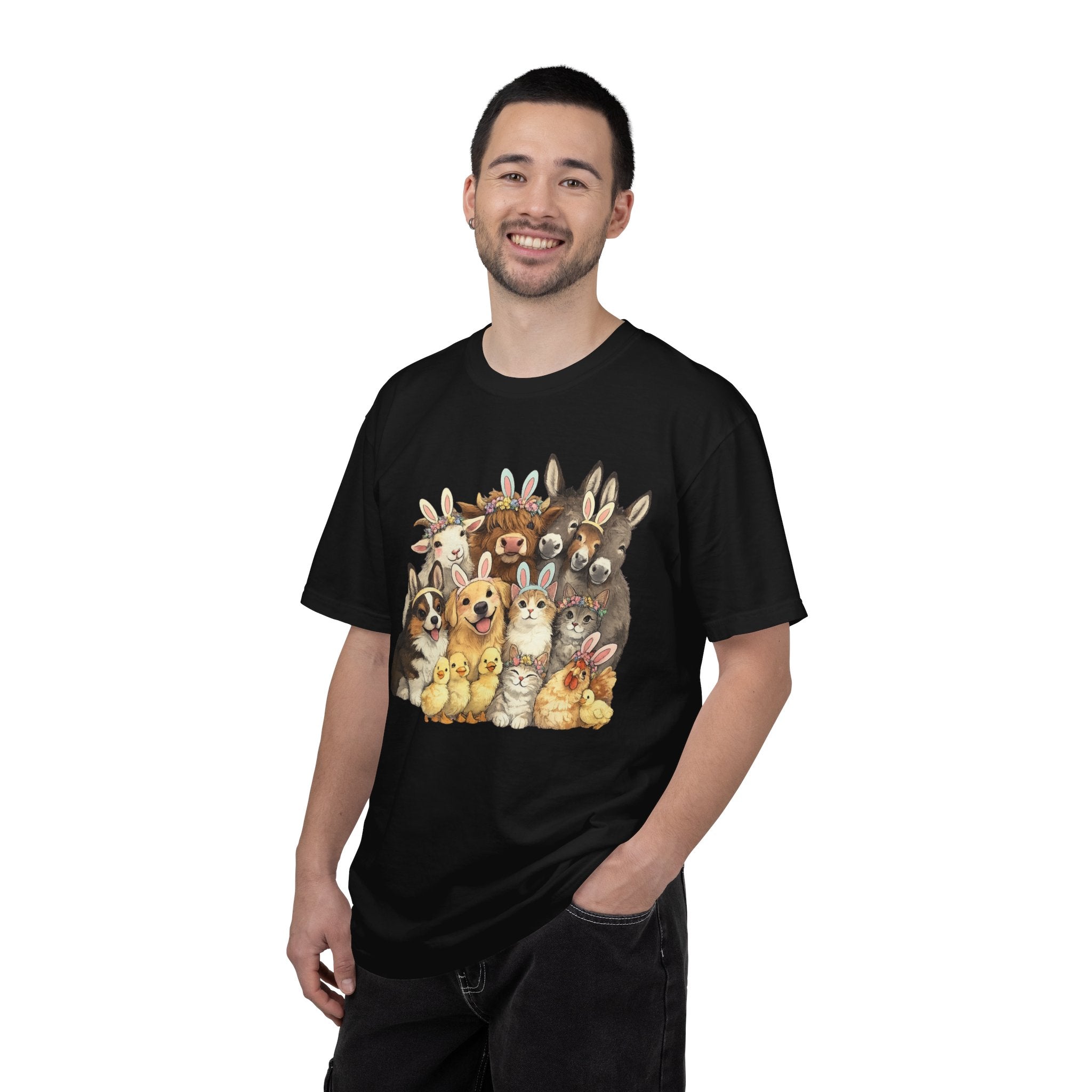 Farm Friends Crew T-Shirt — Cute Bunny, Chick, Donkey & Dog Animal Portrait Tee