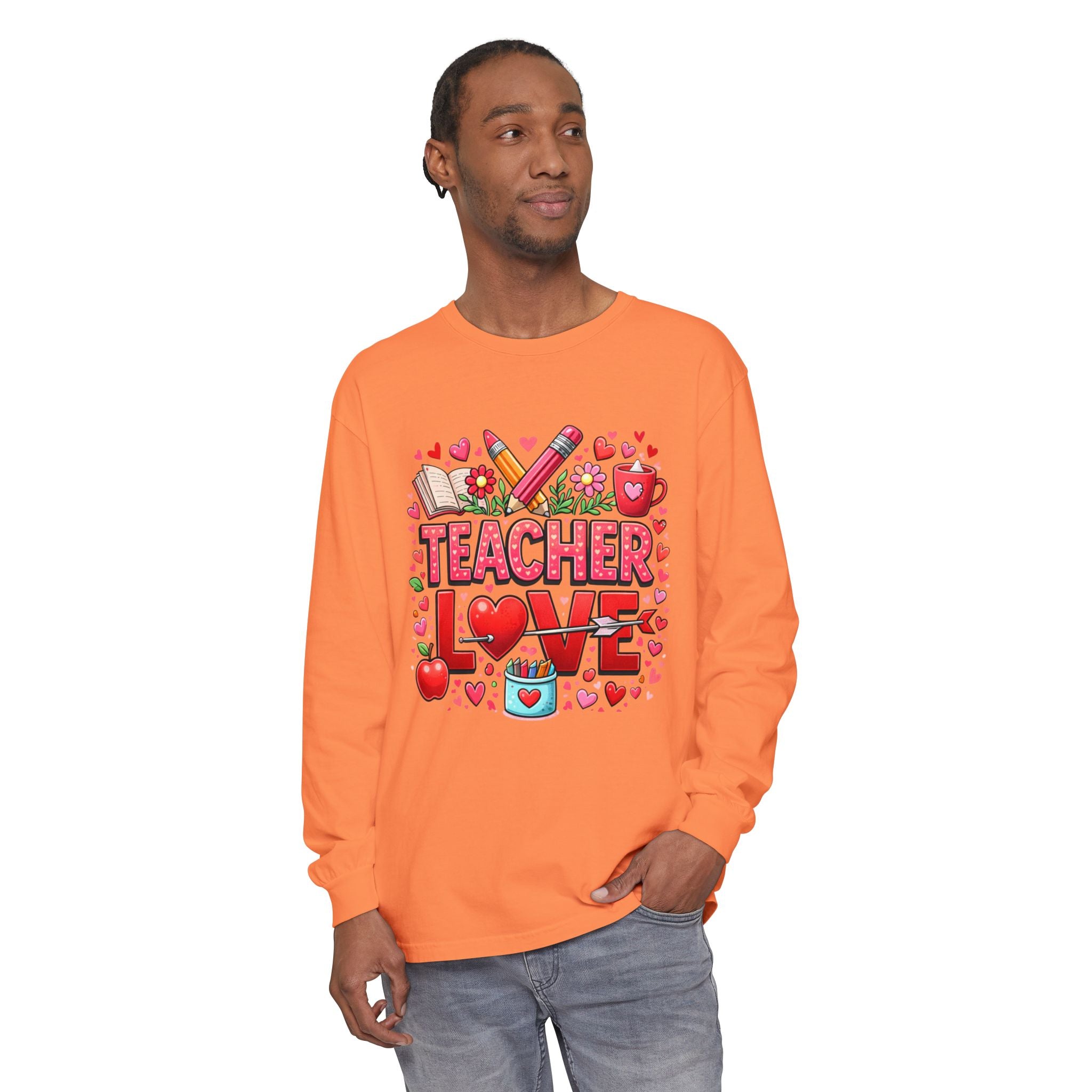 Teacher Love Long Sleeve Tee — Cute Valentine’s Day Gift for Teachers