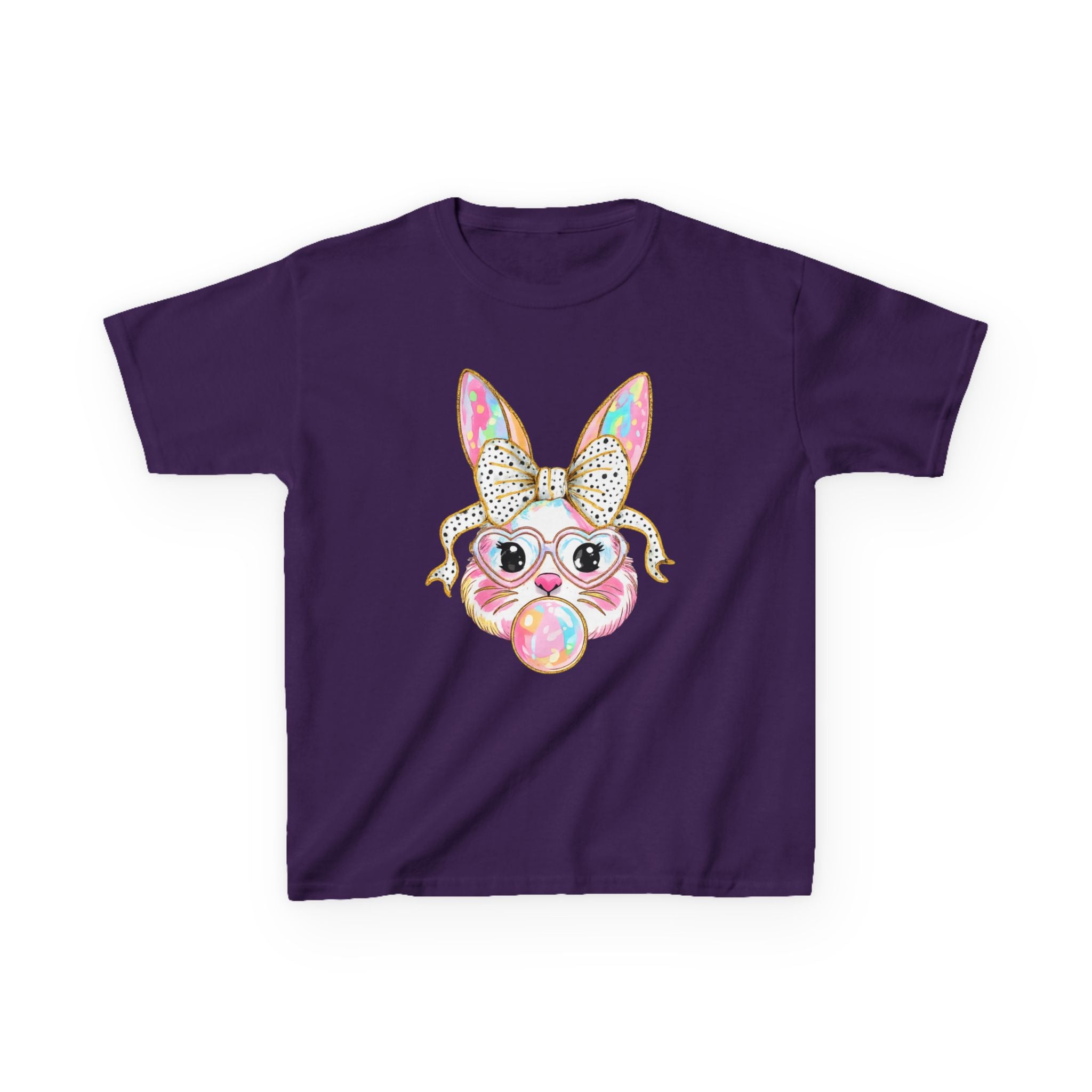 Kids Bunny Bubblegum Tee — Cute Bunny with Bow & Glasses Kids T-Shirt