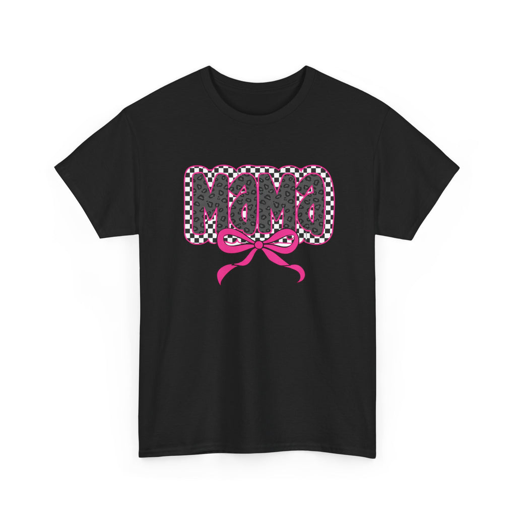 Mama Graphic Tee — Pink Bow Checkerboard Mothers Day Shirt