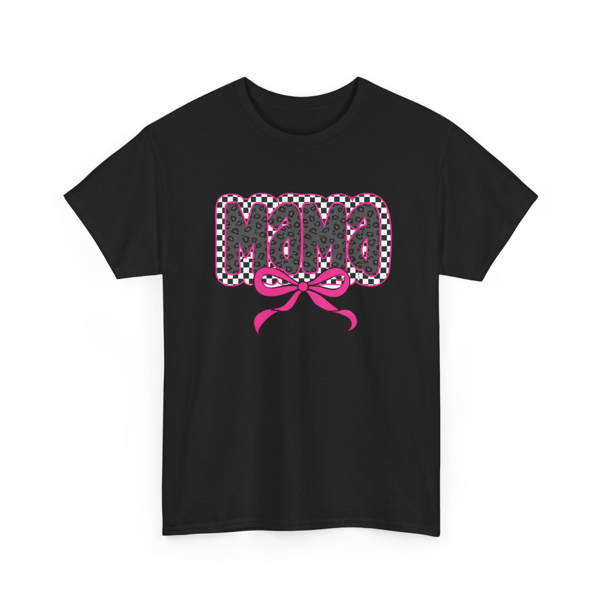 Mama Graphic Tee — Pink Bow Checkerboard Mothers Day Shirt