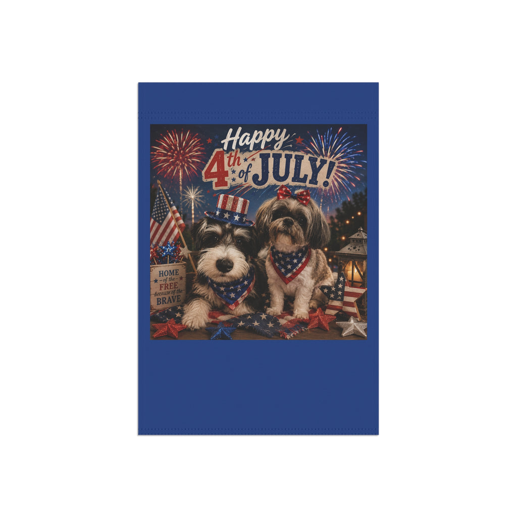 4th of July Patriotic Garden Flag - Happy 4th with Dogs