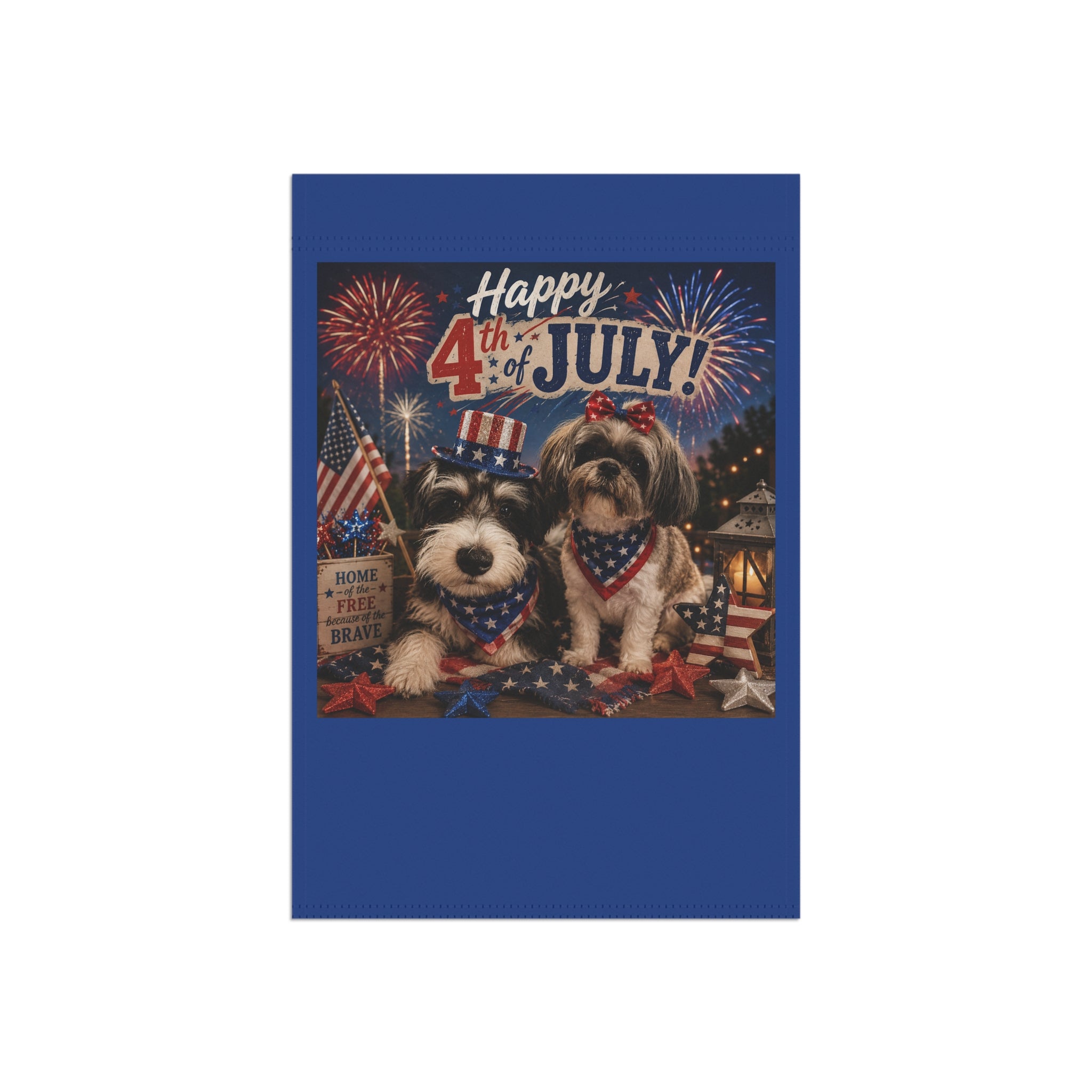 4th of July Patriotic Garden Flag - Happy 4th with Dogs