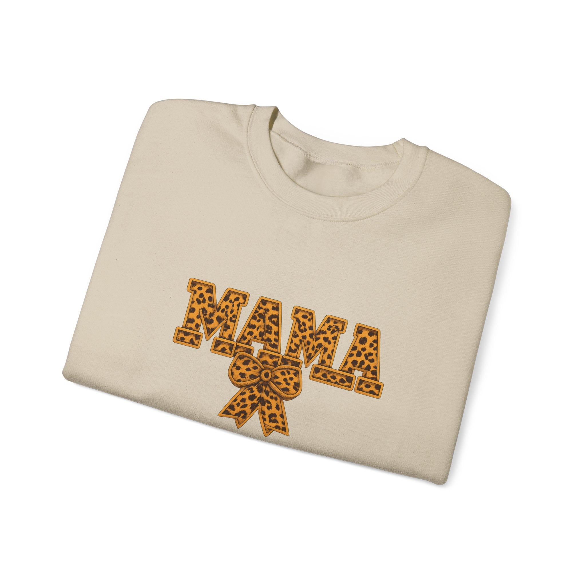 Mama Leopard Print Crewneck Sweatshirt — Floral Bow "MAMA" Graphic