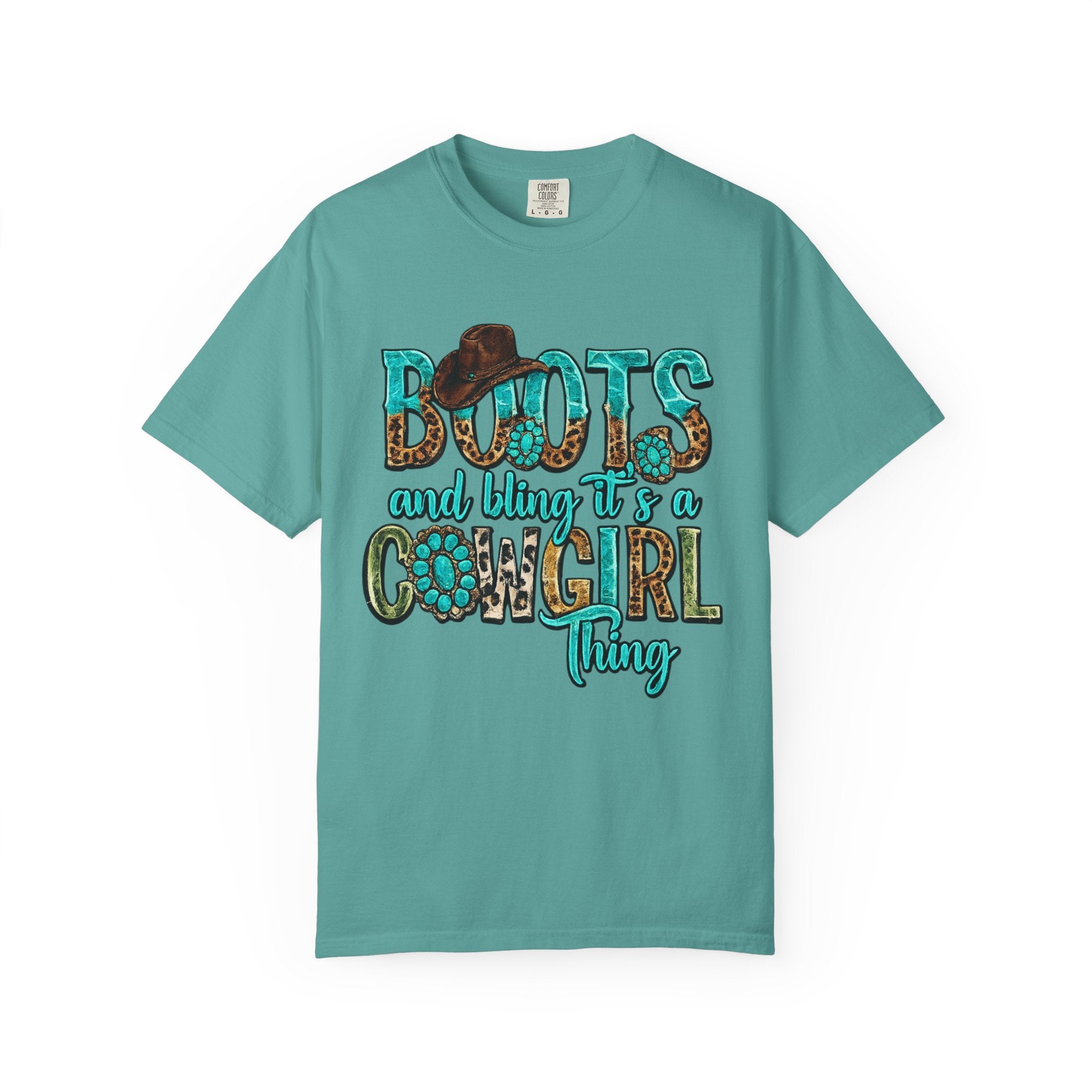 Cowgirl Boots Graphic T-Shirt — "Boots and Bling It's a Cowgirl Thing"