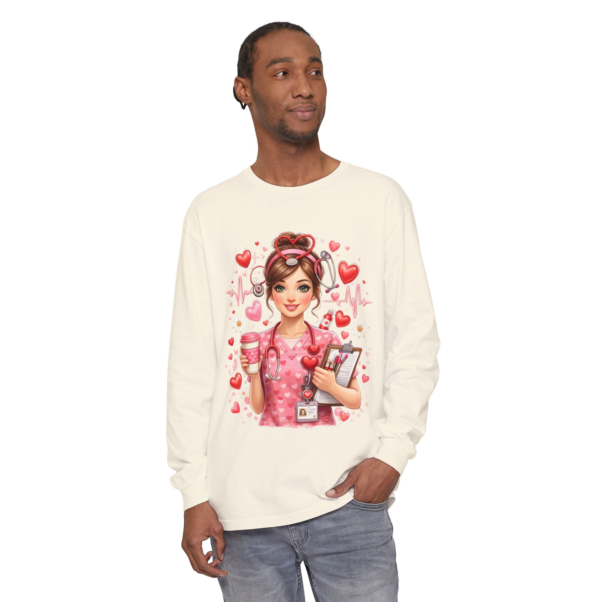 Nurse Love Long Sleeve T-Shirt — Cute Heartbeat Healthcare Graphic